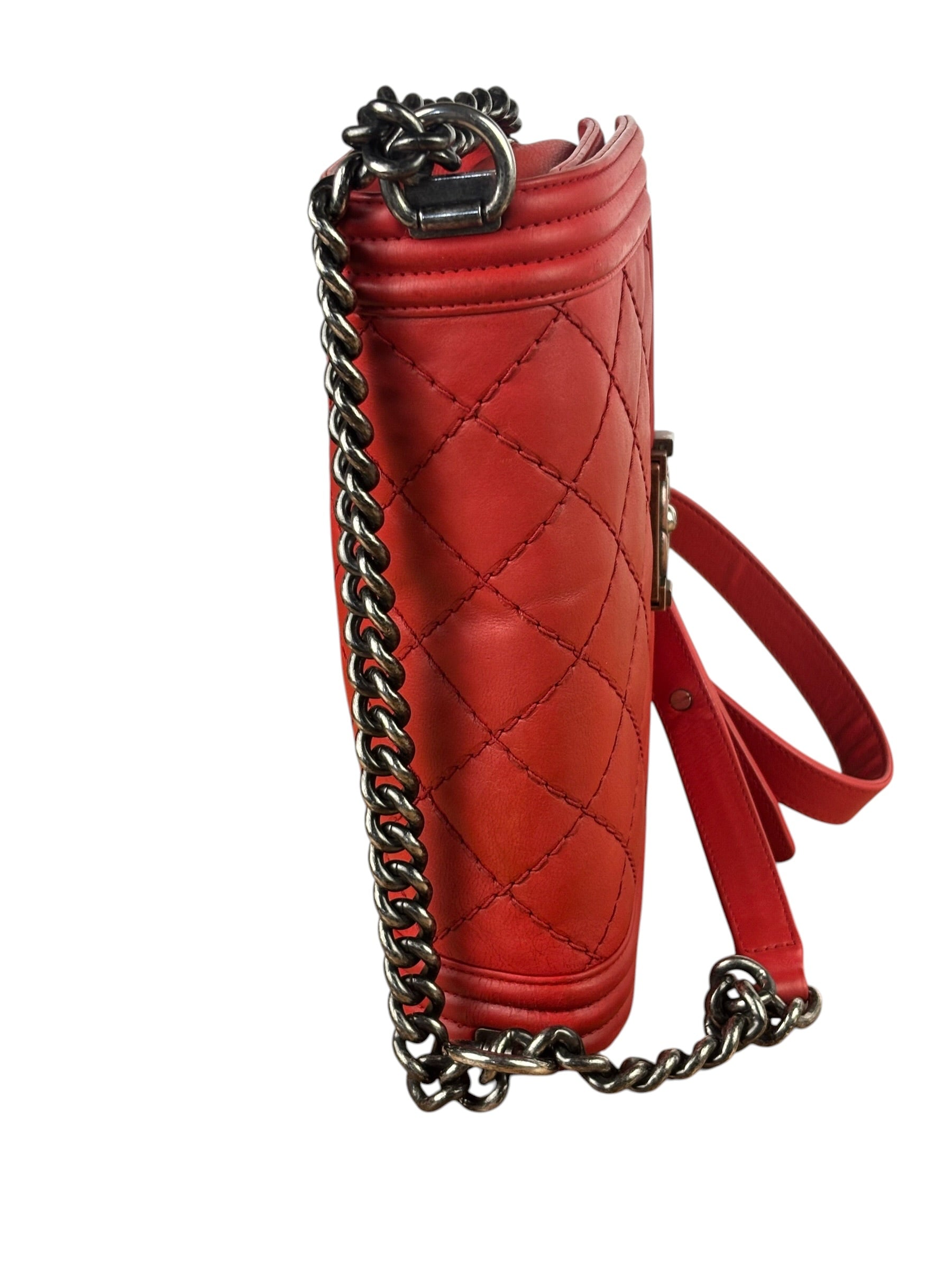 Chanel Red Quilted Lambskin Boy Flap Bag 2013