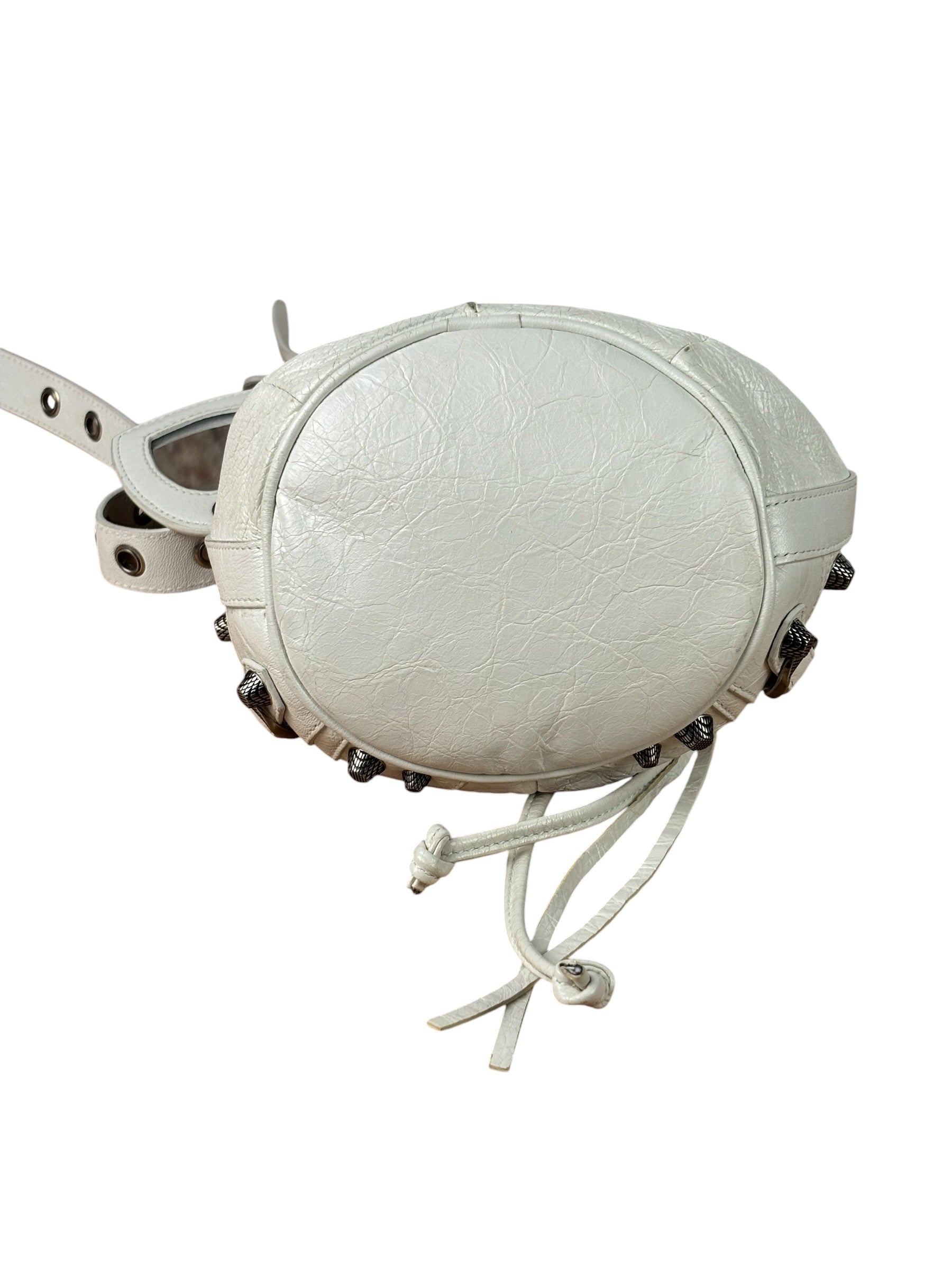 Balenciaga White Leather Le Cagole Bucket Shoulder Bag