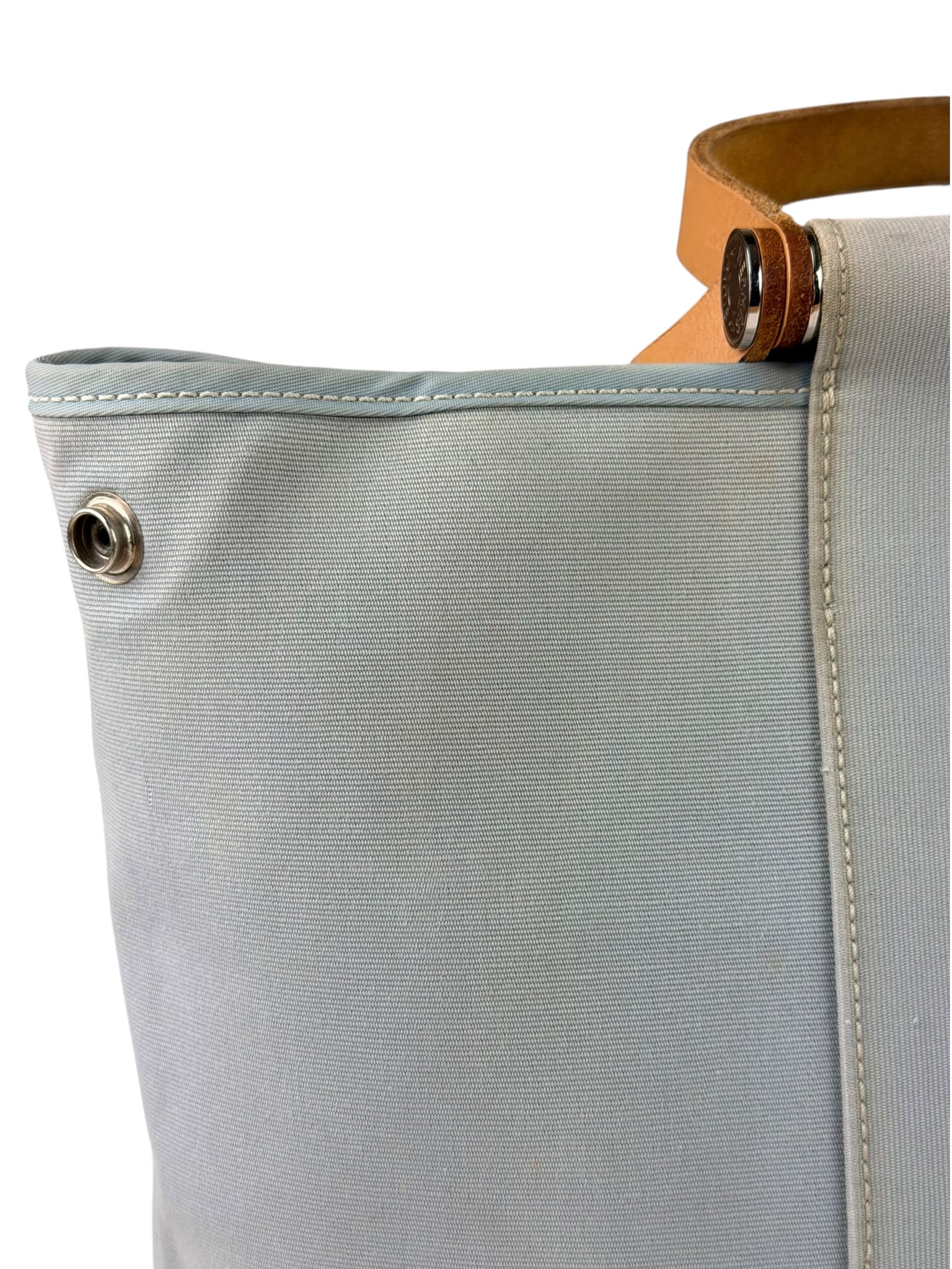 Hermes Light Blue Canvas Leather Trim Cabag Elan Tote