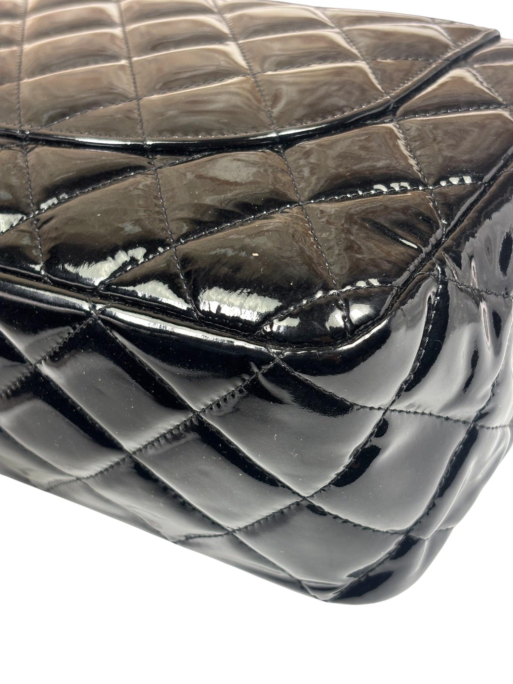 Chanel Black Quilted Patent Leather Double Flap Bag 2011