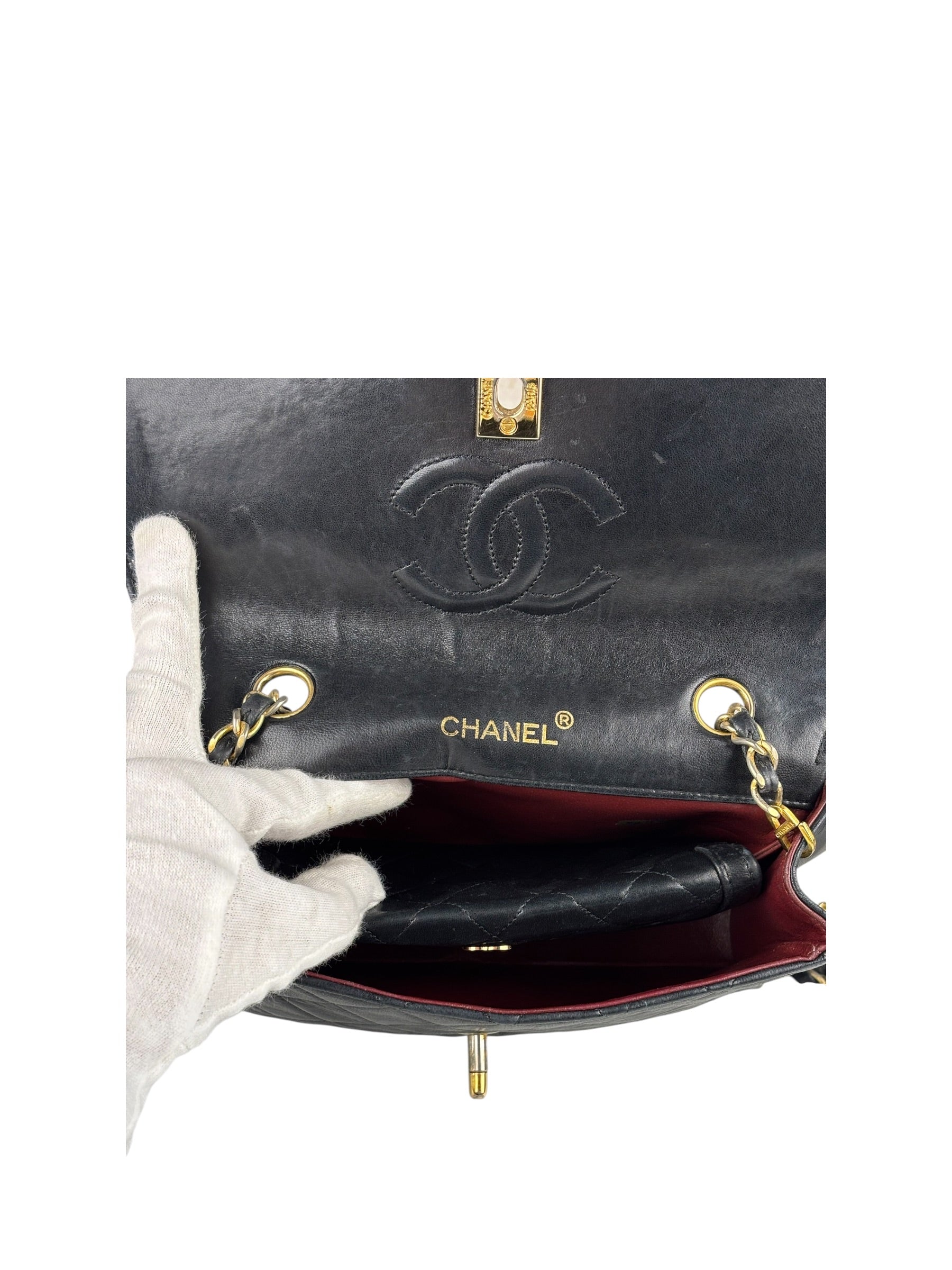 Chanel Vintage Black Leather Double Flap Shoulder Bag 1999