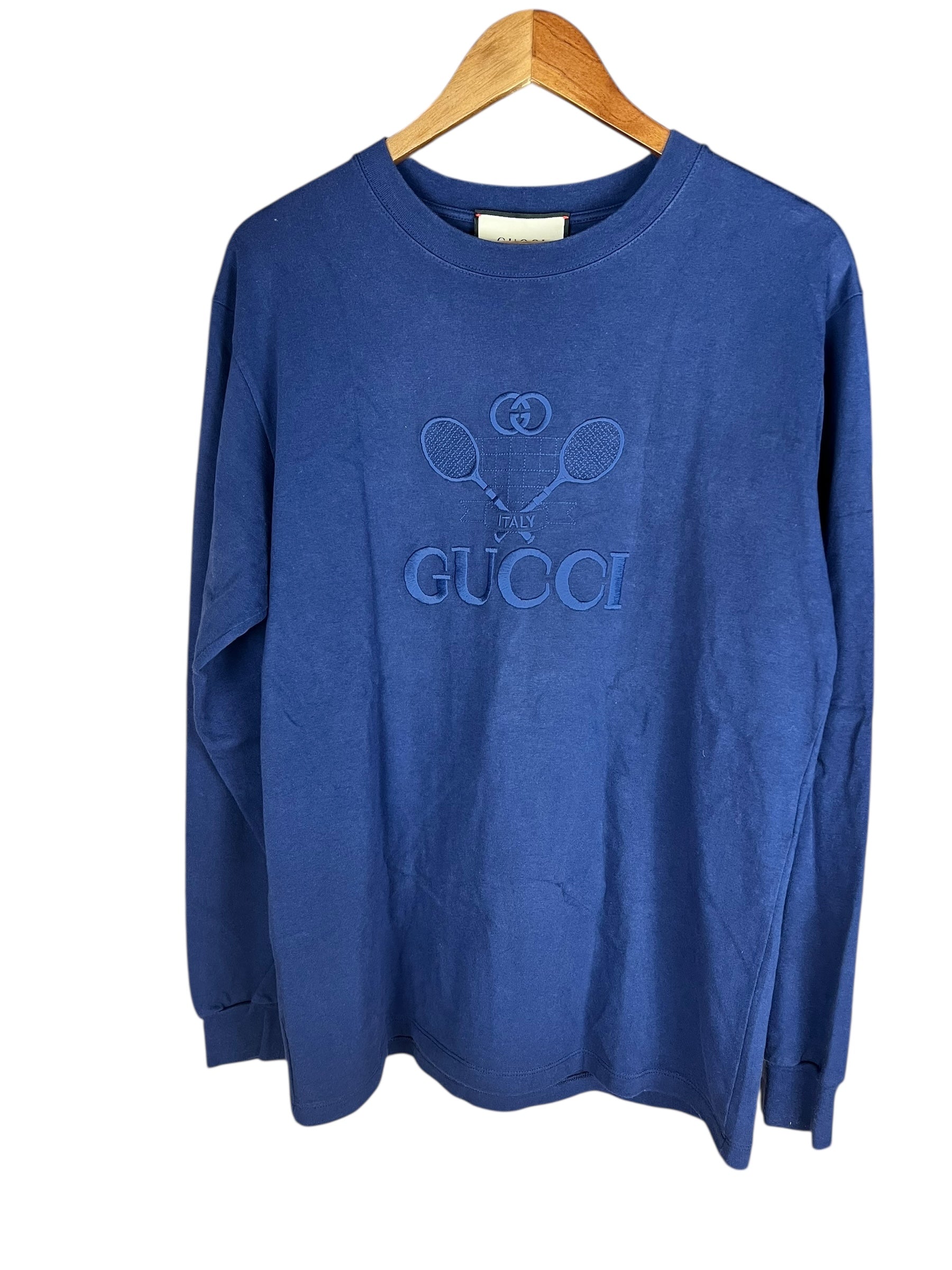 Gucci Navy Tennis Print Long Sleeve Top