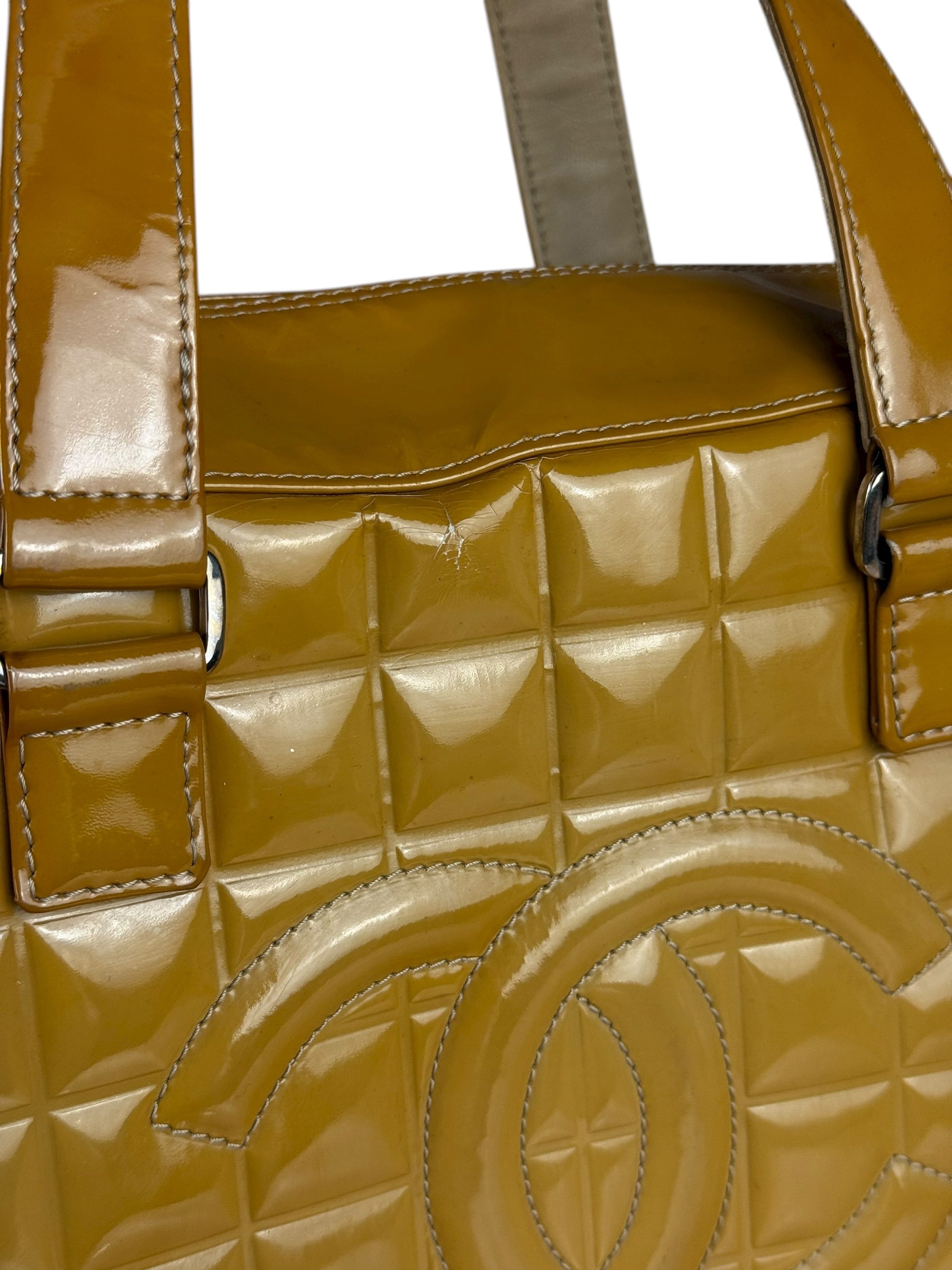 Chanel Vintage Patent Chocolate Bar Bowler Bag