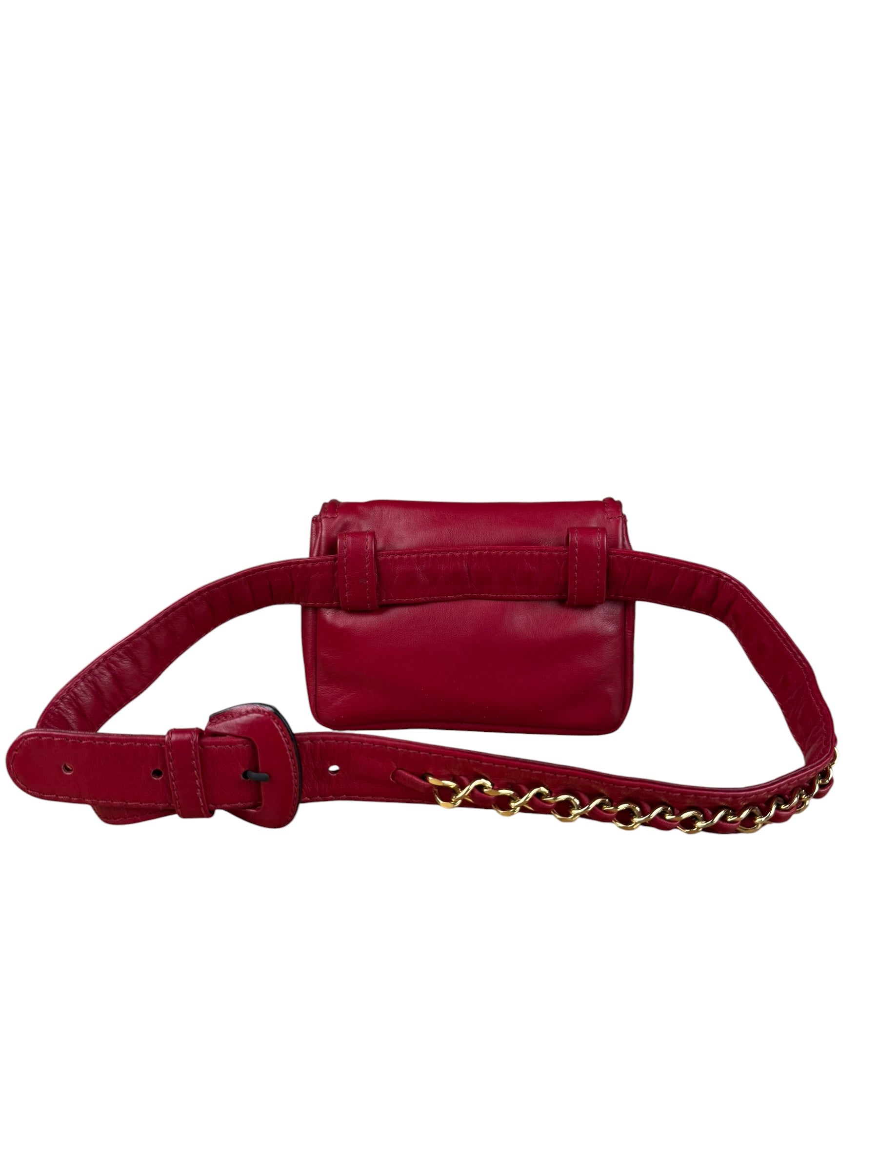 Chanel Vintage Red CC Leather Chain Belt Bag 90s