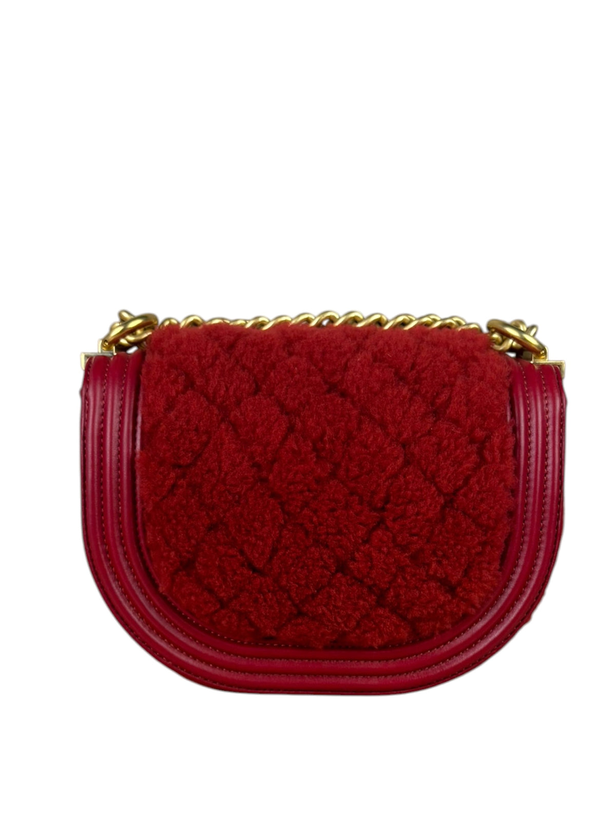 Chanel Red Leather Trim/Quilted Wool Boy Curved Small Messenger Bag Early 20s
