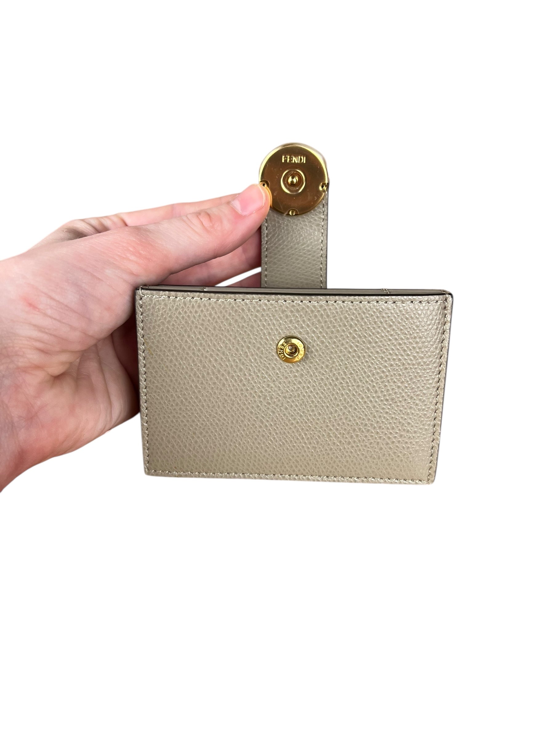 Fendi F Grey Leather Card Case