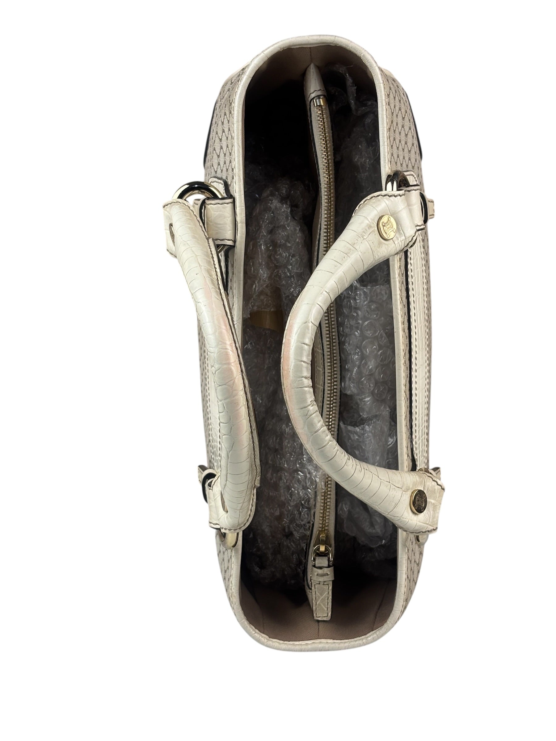 Celine Beige Leather Trim Macadam Boogie Tote