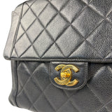 Chanel Black Quilted Caviar Kelly Top Handle Bag 90s