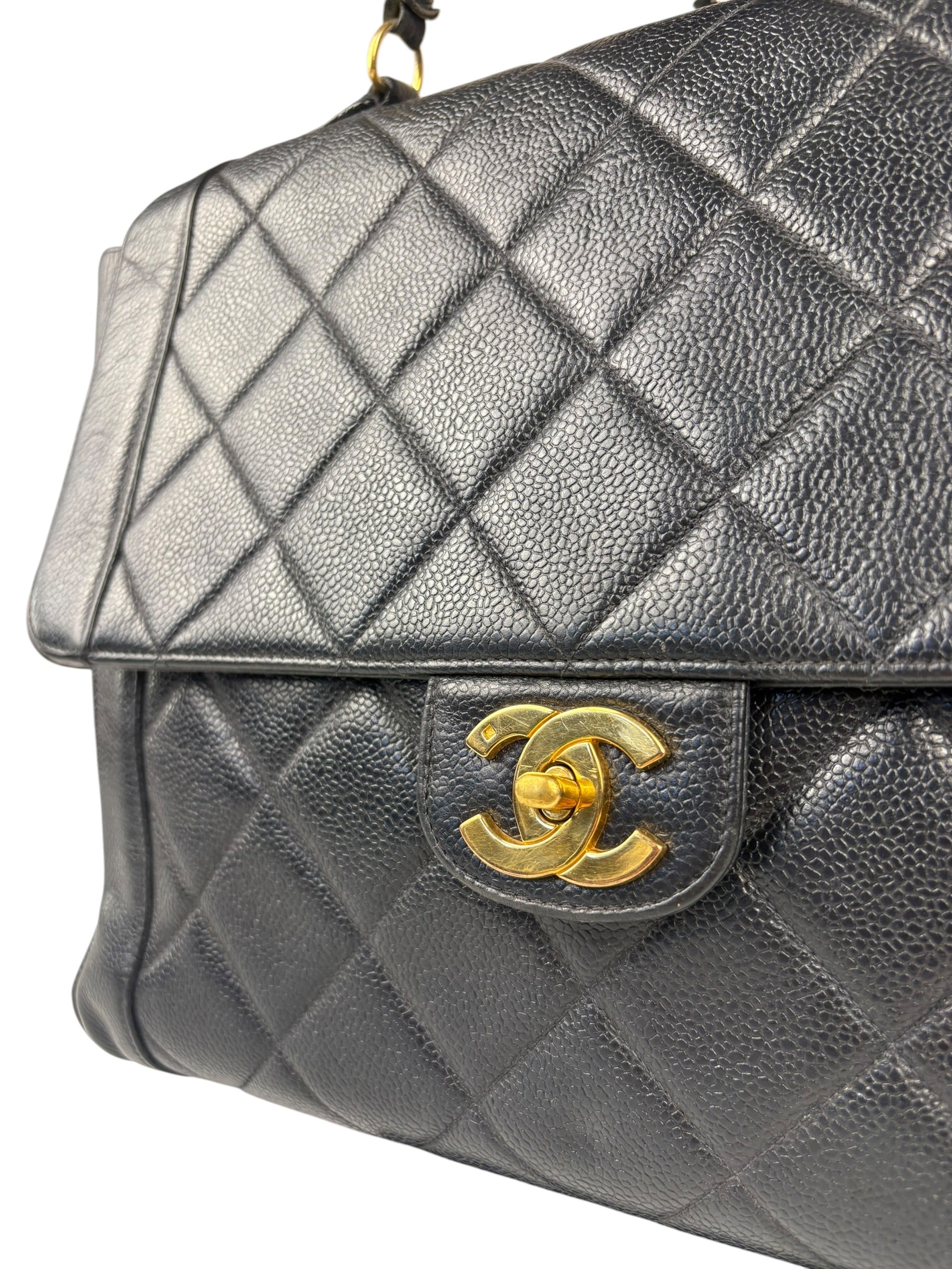 Chanel Black Quilted Caviar Kelly Top Handle Bag 90s