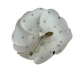 Chanel White Silk Polka Dots Camellia Flower Brooch