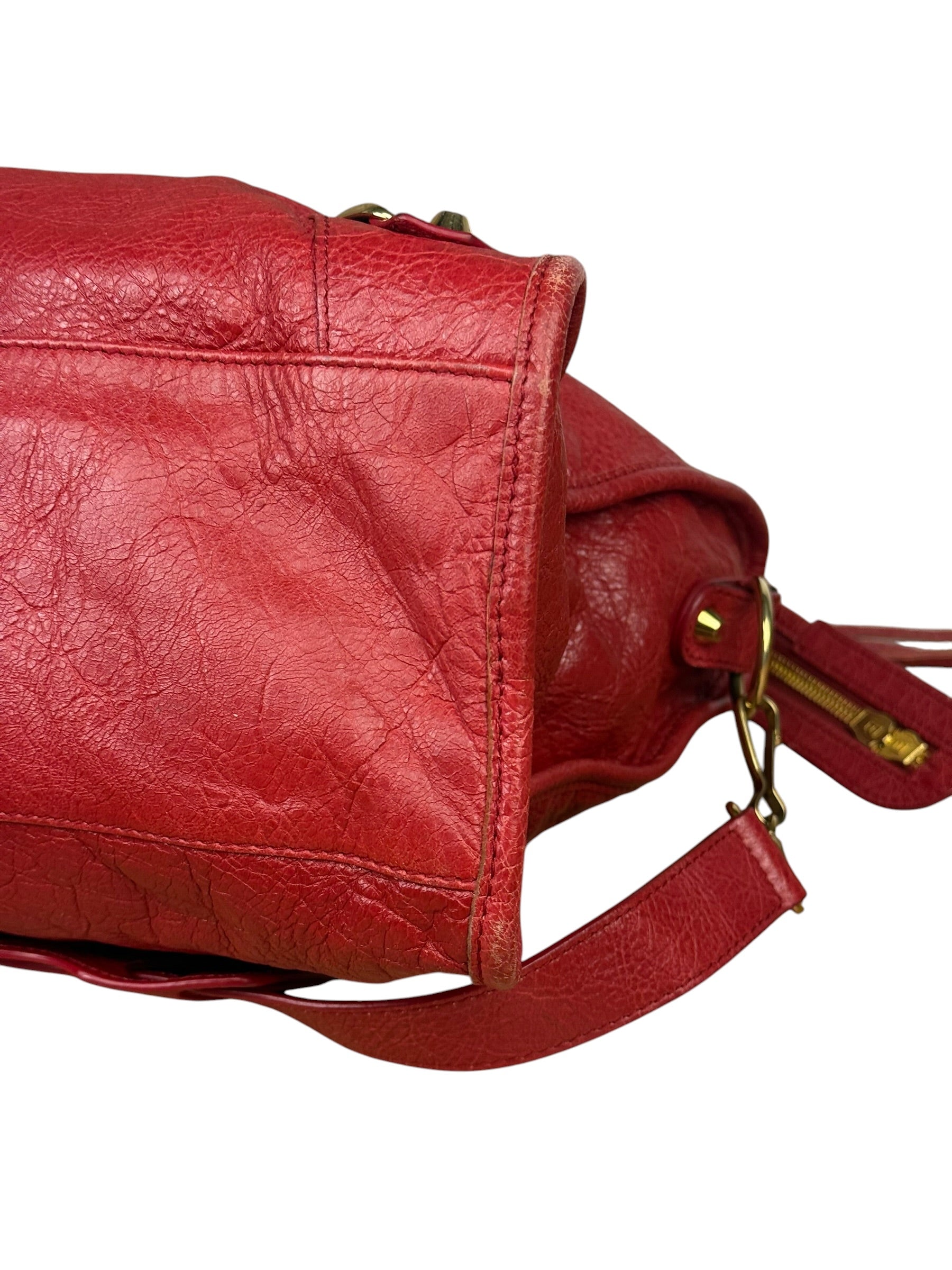 Balenciaga Red Leather Moto City Shoulder Bag Medium