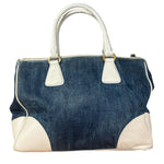 Prada Denim White Leather Trim Saffiano Handbag