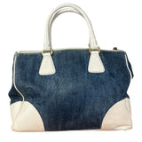Prada Denim White Leather Trim Saffiano Handbag