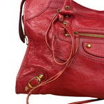 Balenciaga Red Leather Moto City Shoulder Bag Medium