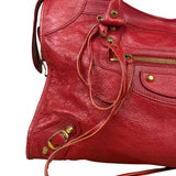 Balenciaga Red Leather Moto City Shoulder Bag Medium