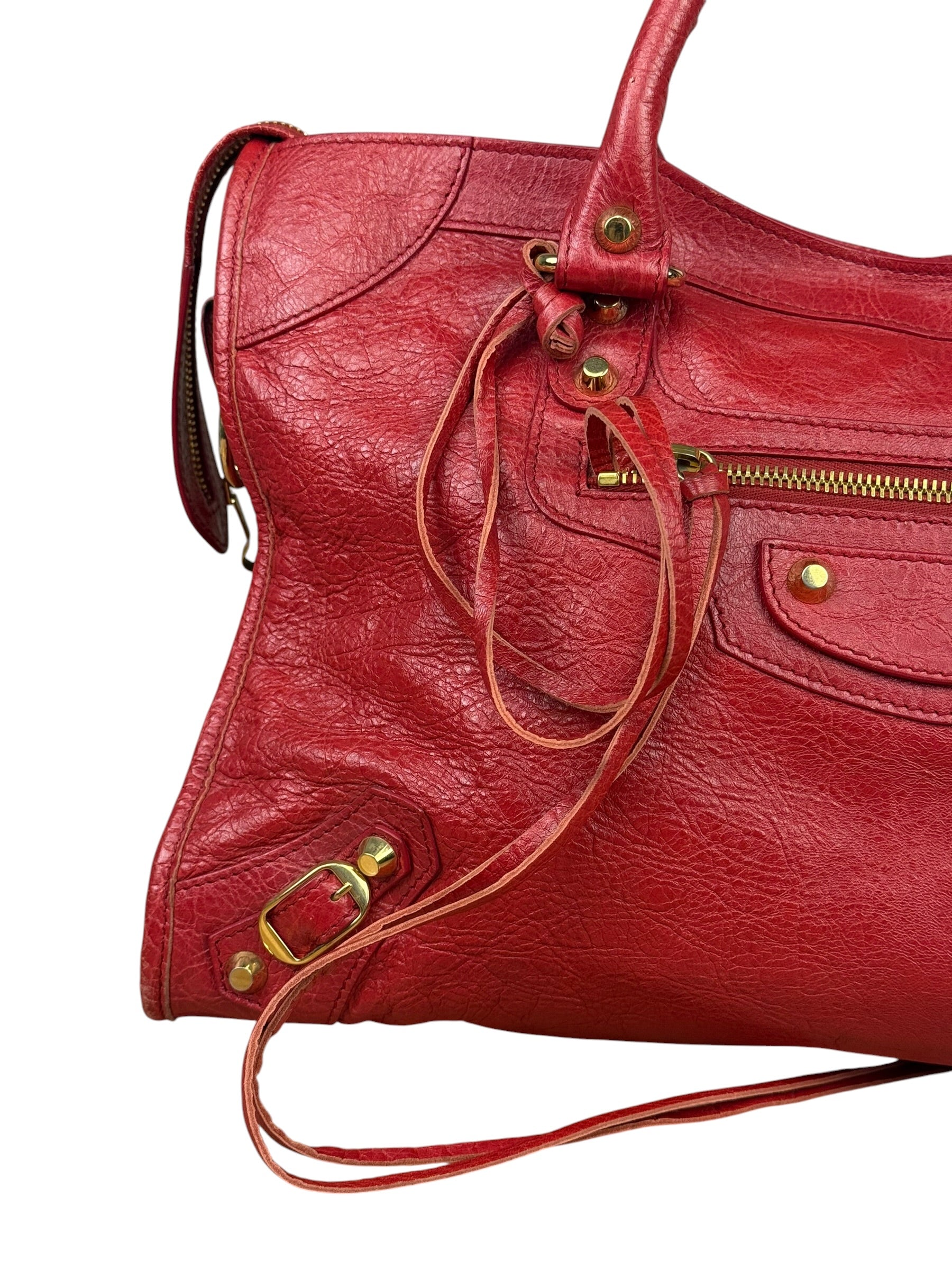 Balenciaga Red Leather Moto City Shoulder Bag Medium