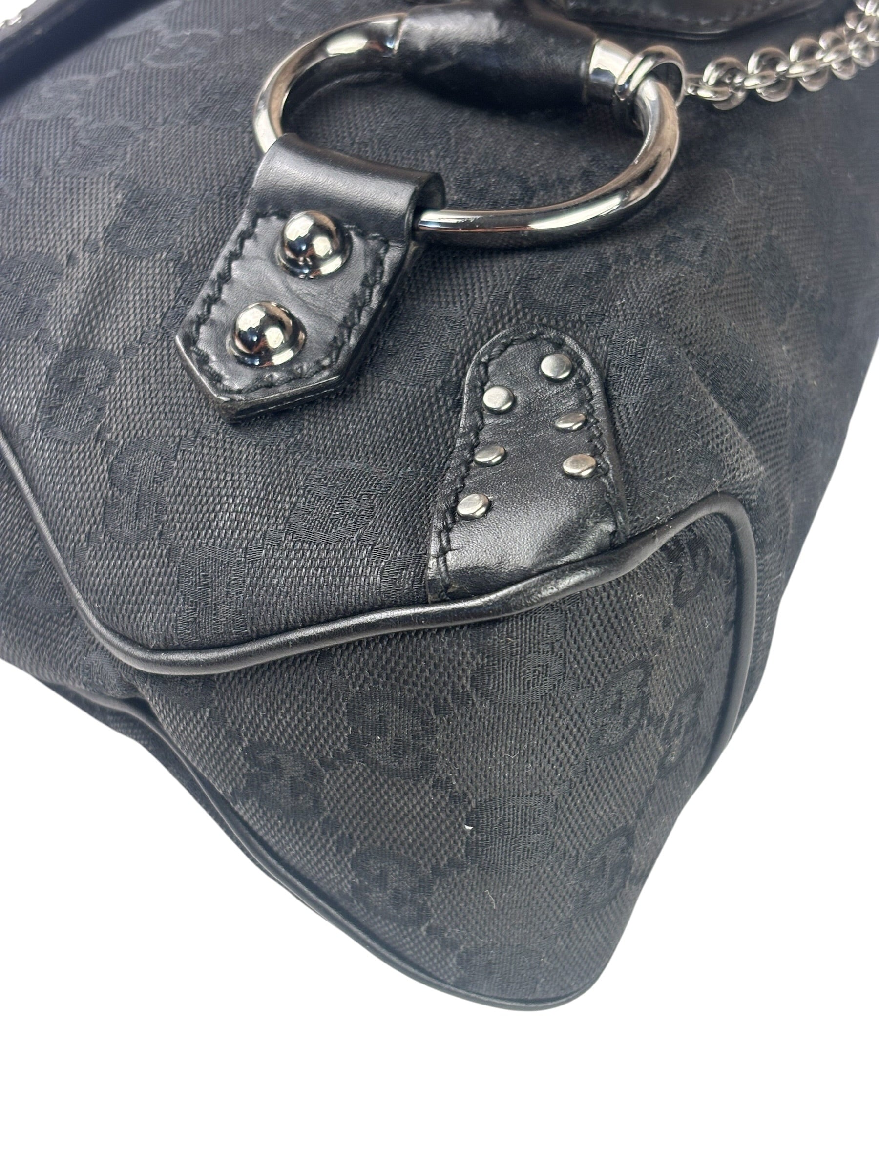 Gucci Vintage Black Horsebit Studded Chain Shoulder Bag
