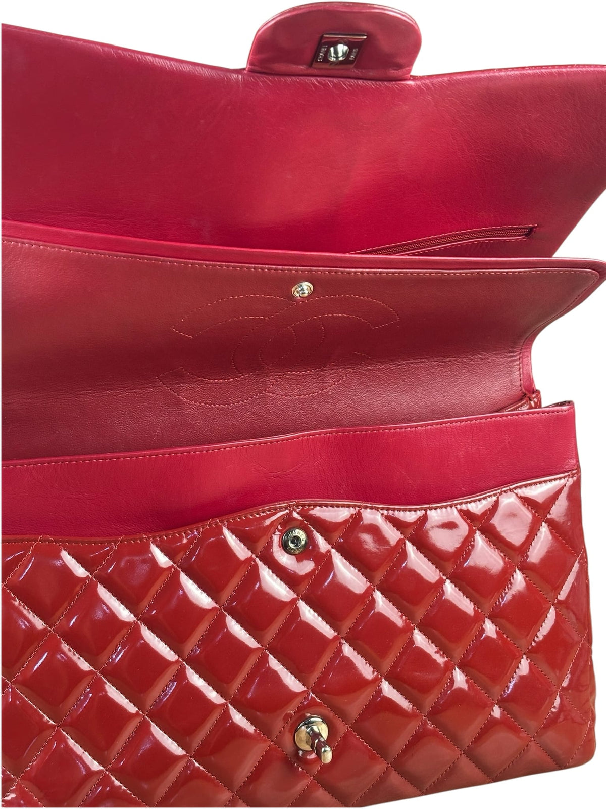 Chanel Red Patent Leather Jumbo Double Flap 2013