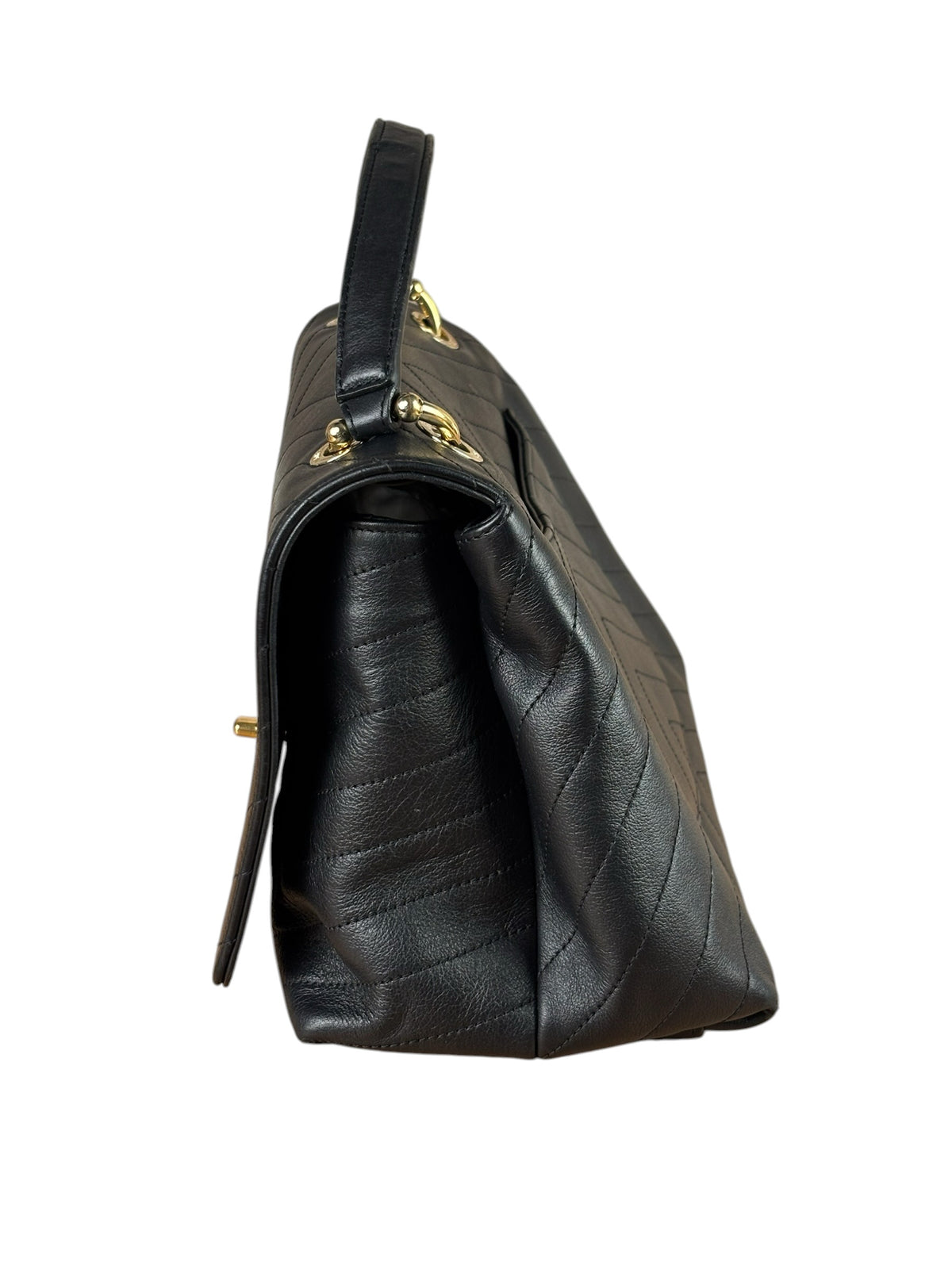 Chanel Grained Calfskin Chevron Stitch Chic Medium Top Handle Bag