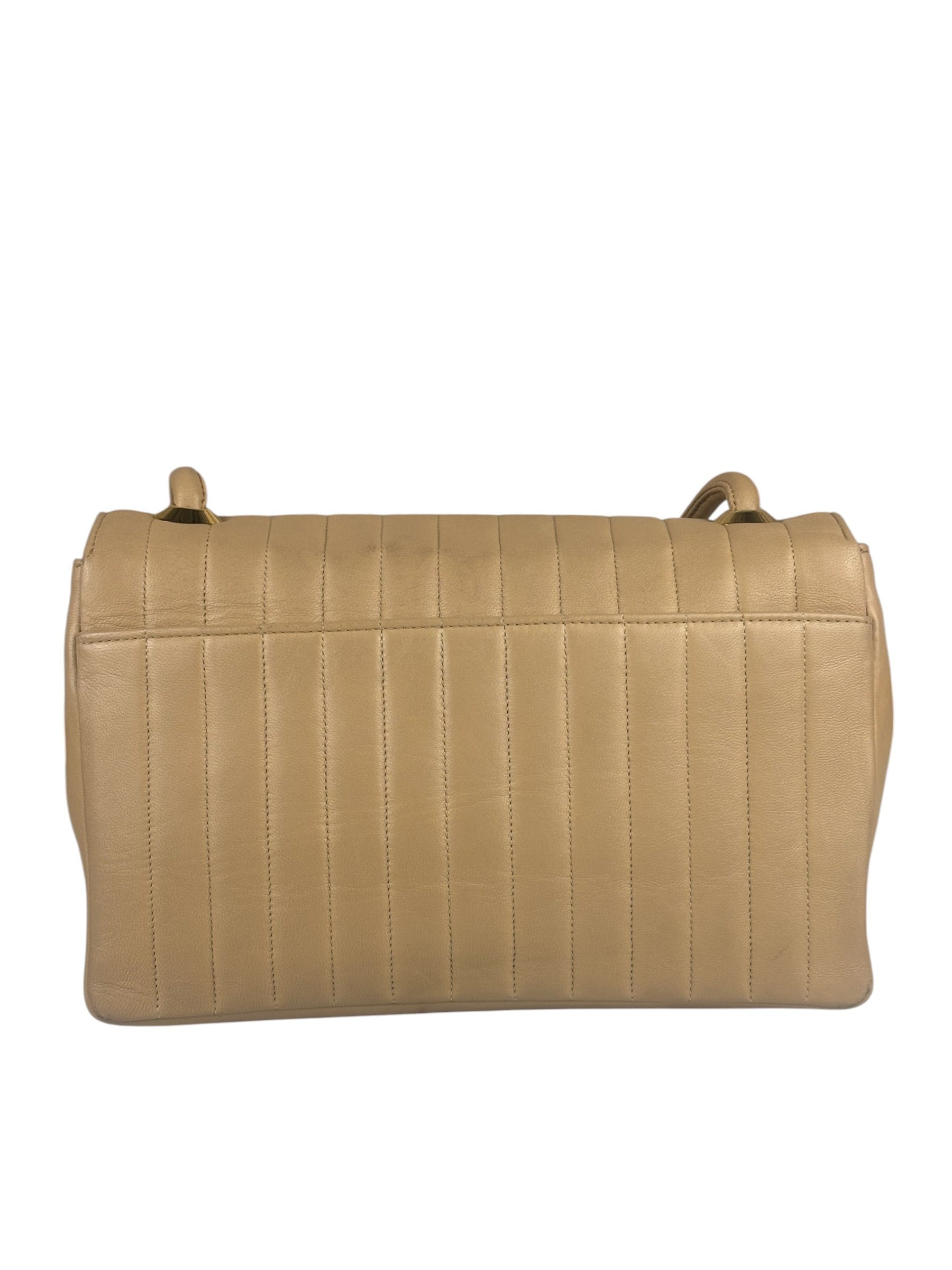 Chanel Vintage Tan Vertical Quilt Flap Shoulder Bag 1989