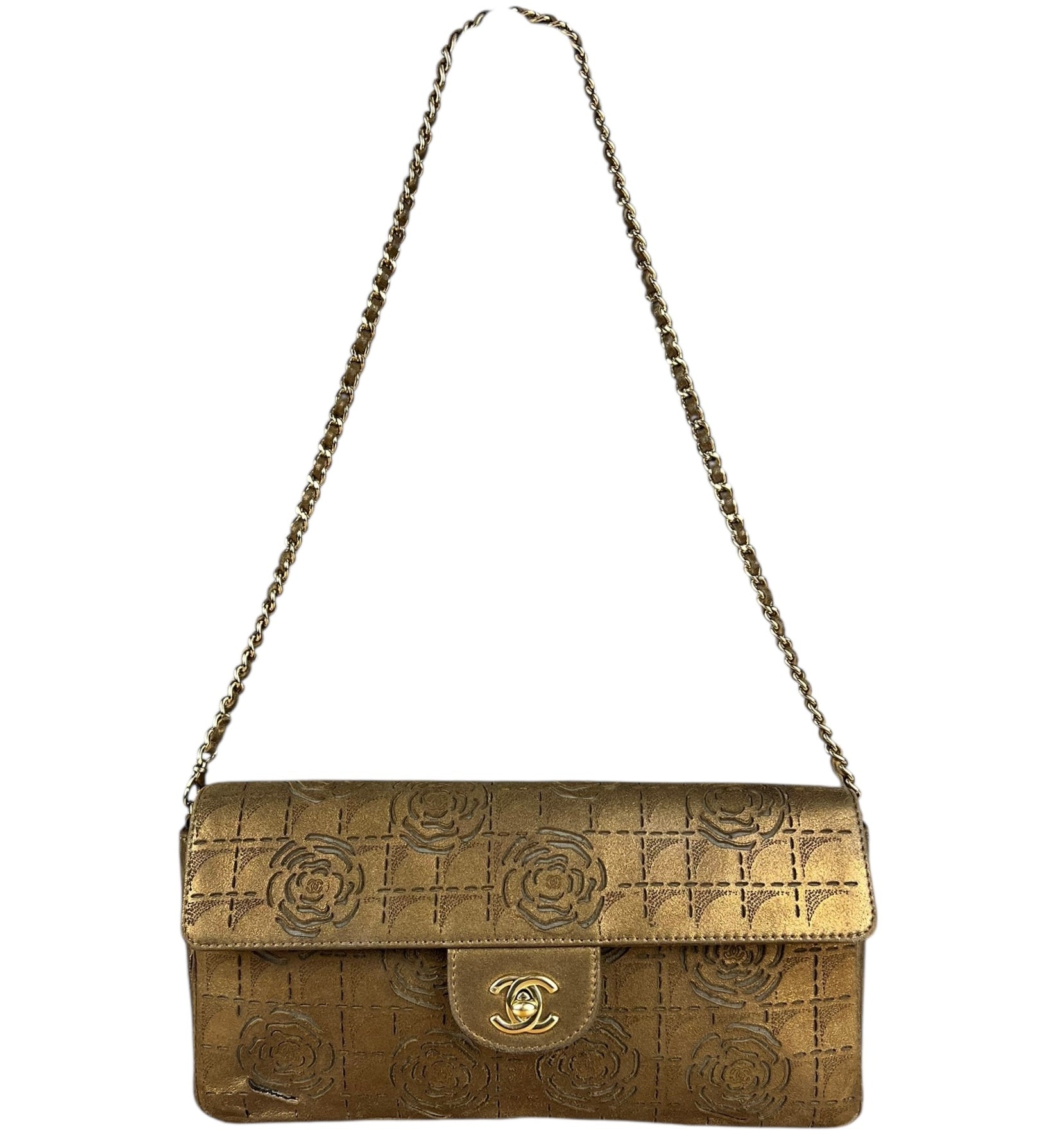 Chanel 2002 Gold Retro Tale East West Chain Flap