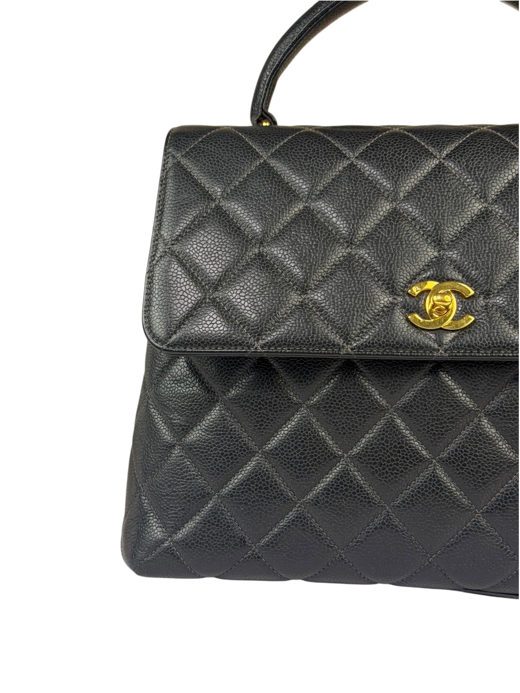Chanel Vintage Black Caviar Quilted Leather Kelly Top Handle Bag 1996