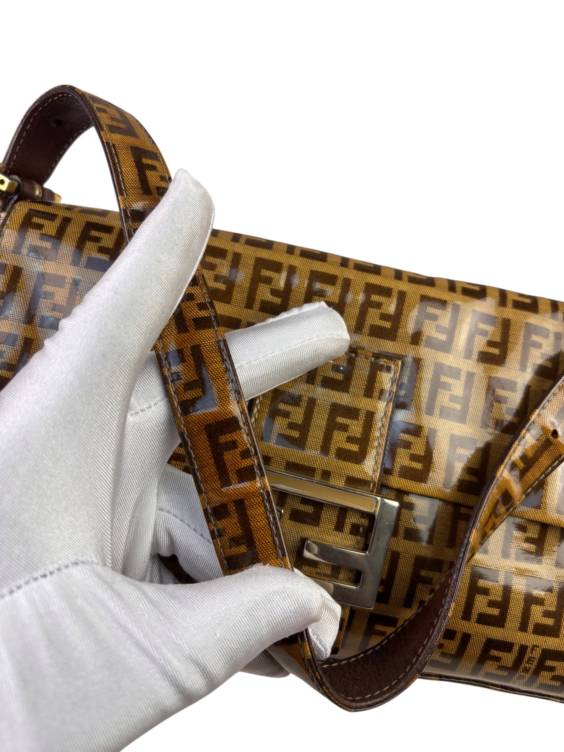 Fendi Brown PVC/Leather Trim Zucca Baguette