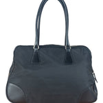 Prada Black Leather Tessuto Nylon Bowler Bag