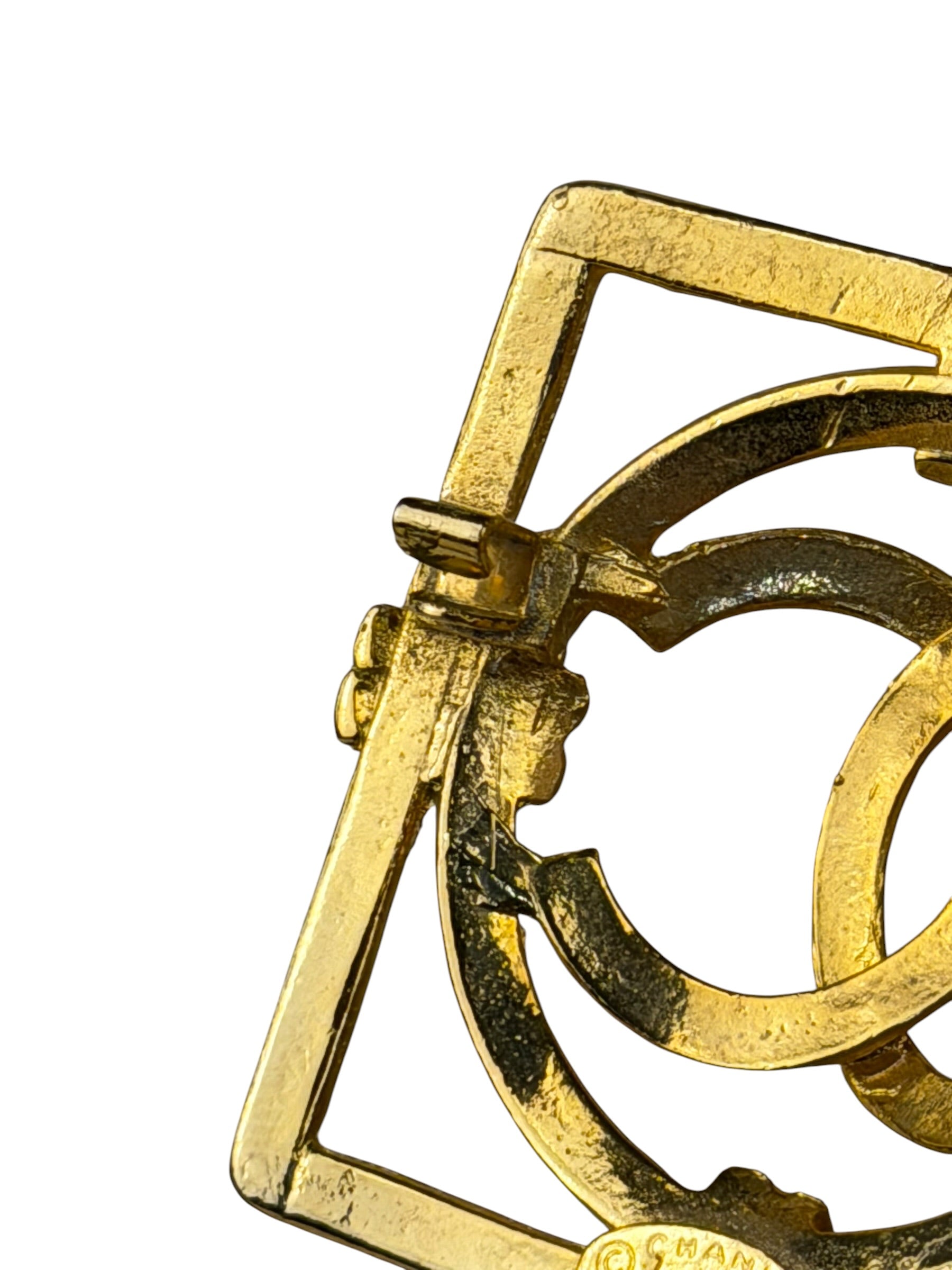 Chanel Vintage Gold-Plated Square CC Logo Brooch