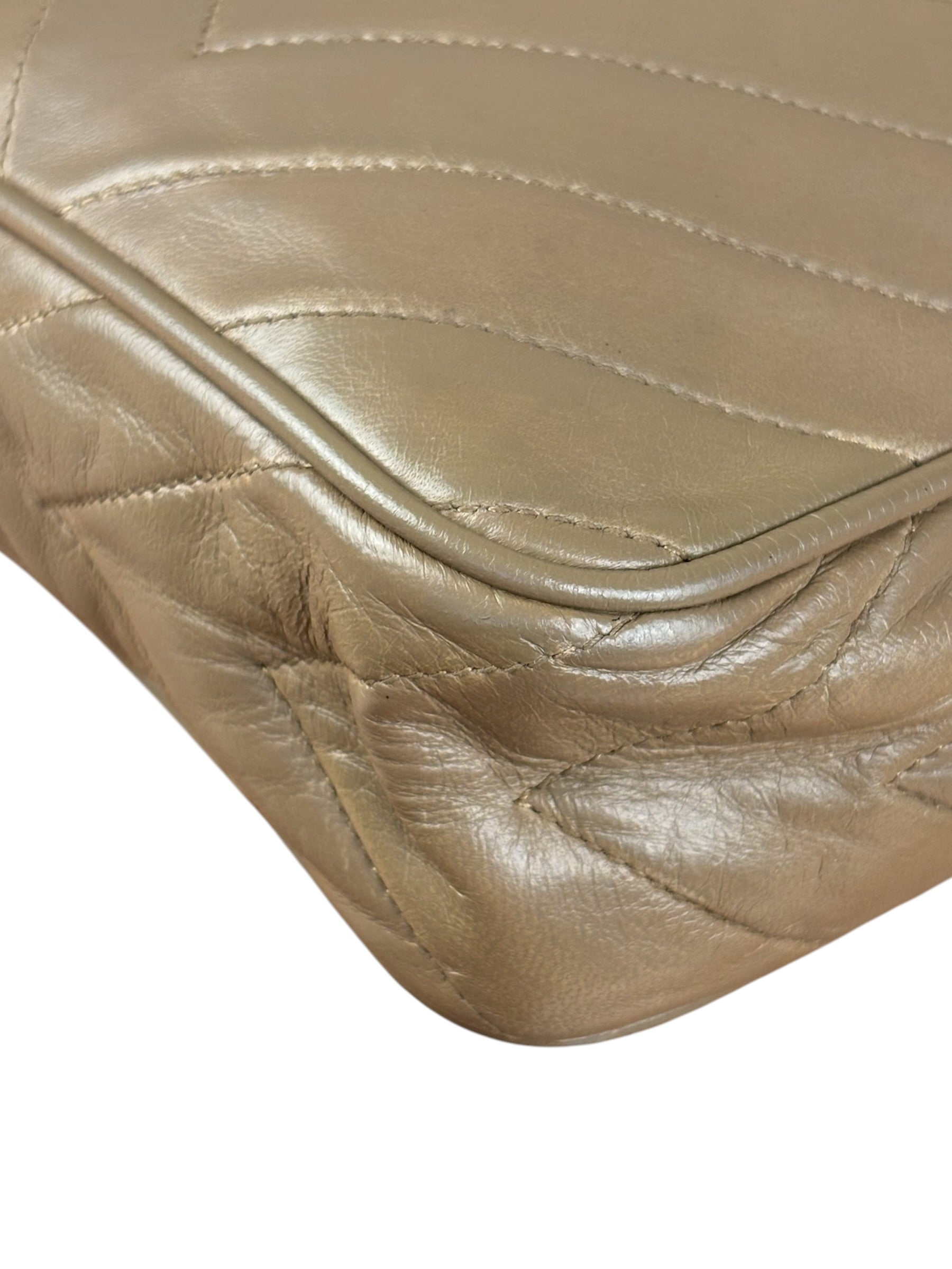 Chanel Tan Beige Chevron Leather Camera Case