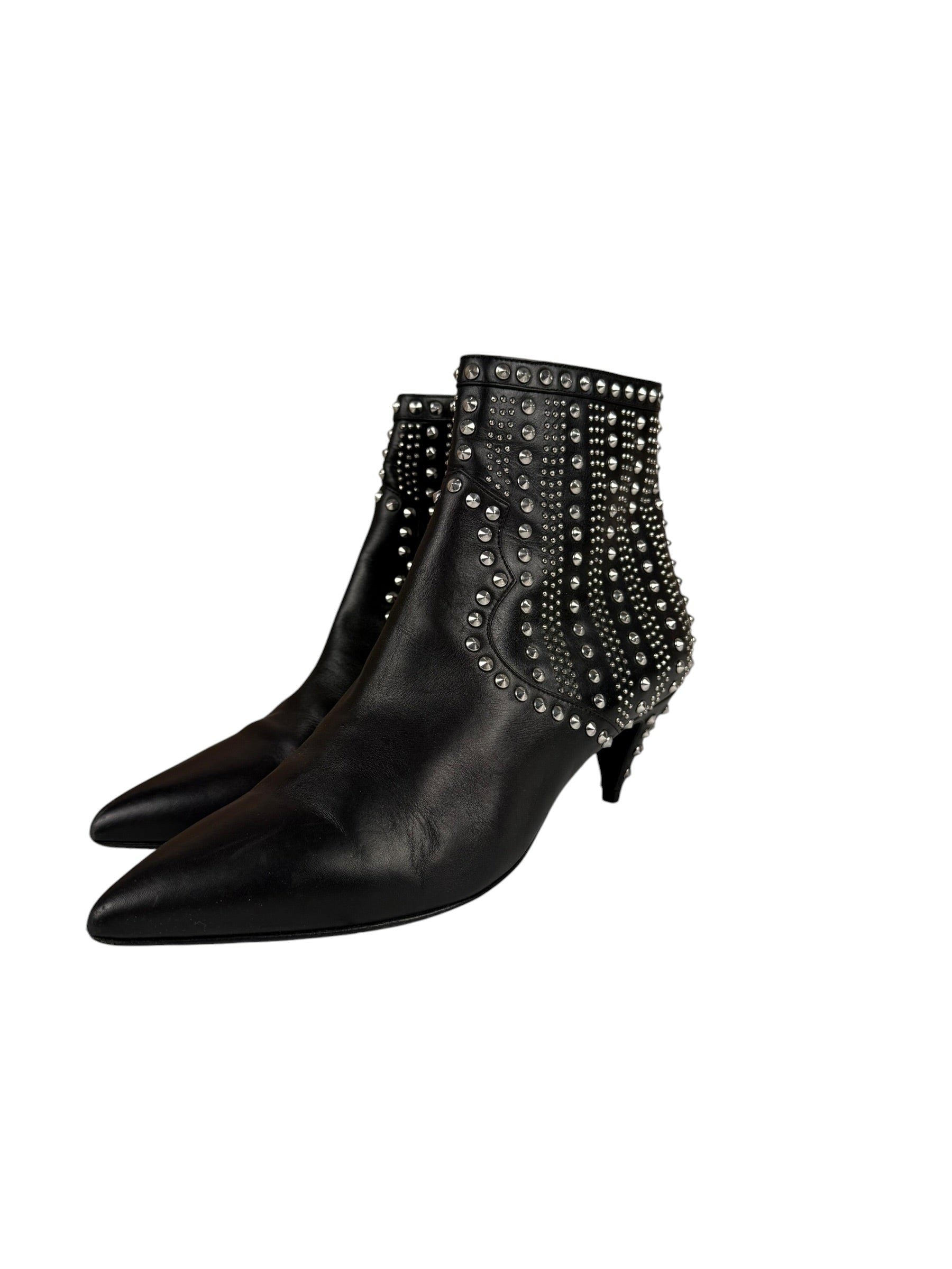 Saint Laurent Black Leather Studded Ankle Boots