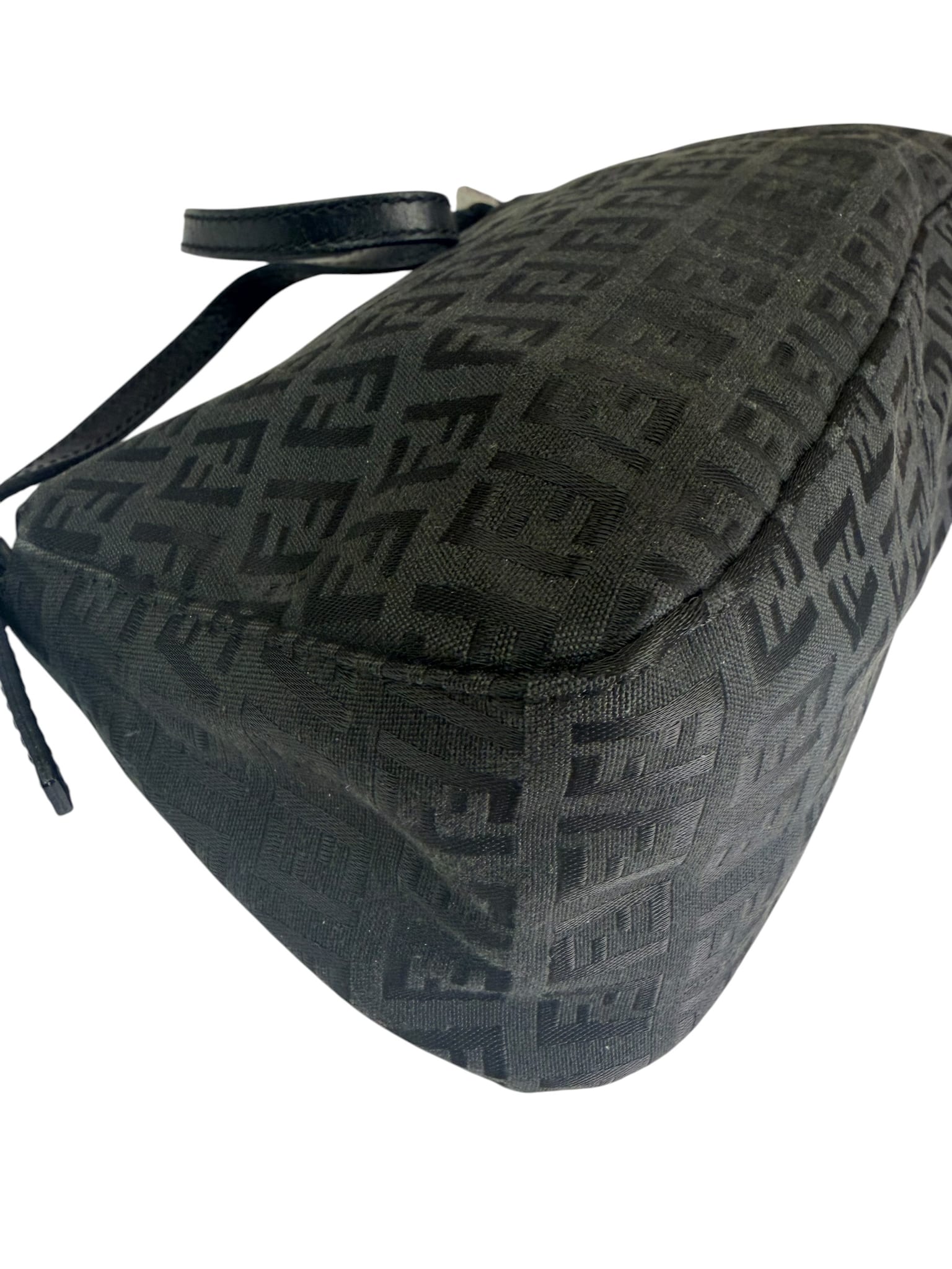 Fendi Black Leather Trim Zucca Baguette
