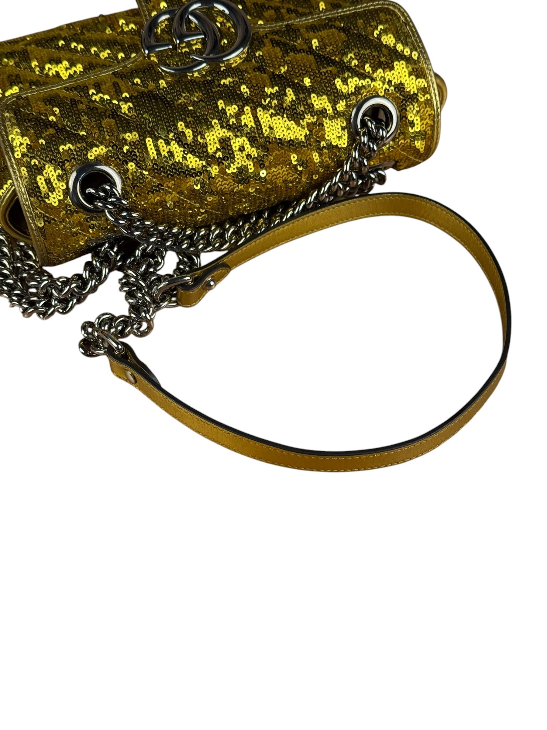 Gucci GG Marmont Gold Sequin Chain Shoulder Bag