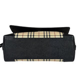 Burberry Black Leather Trim House Check Flap Crossbody Bag