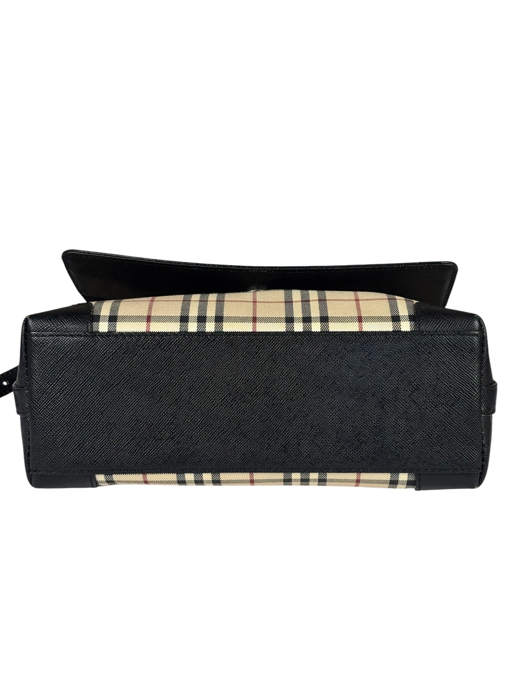 Burberry Black Leather Trim House Check Flap Crossbody Bag