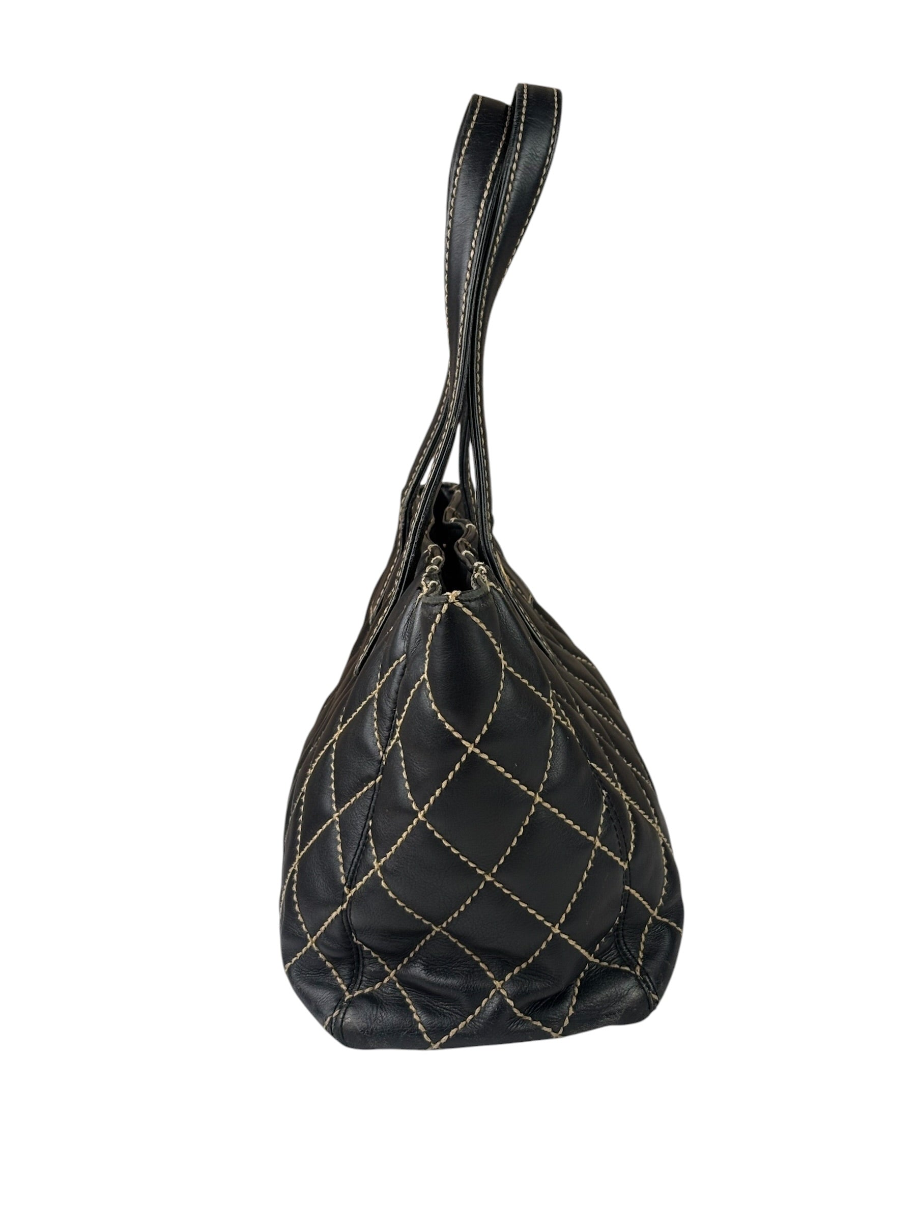 Chanel Black Leather Wild Stitch Surpique Tote 2005