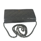 Chanel Grey Quilted Patent Leather Wallet-On-Chain 2012