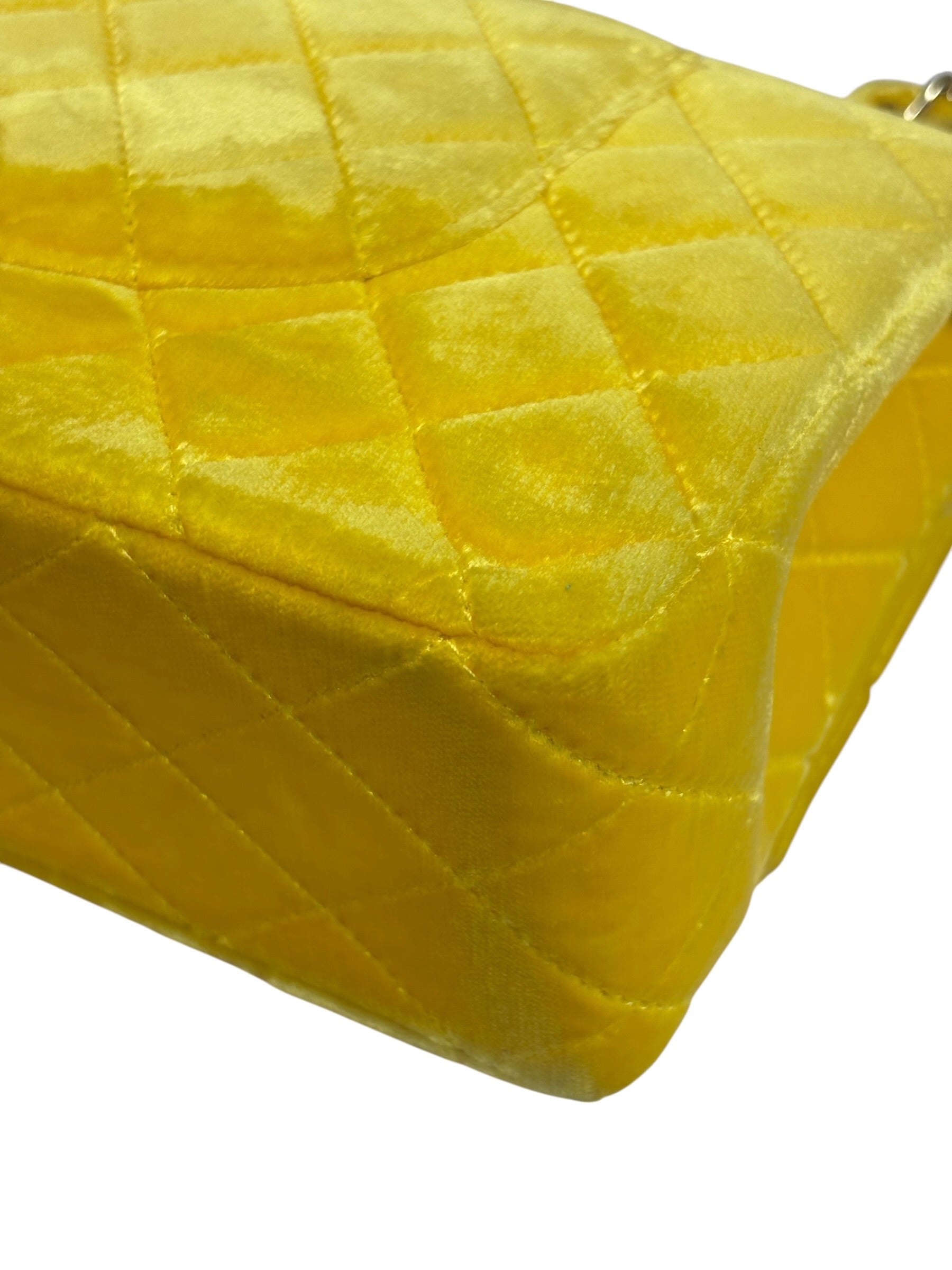 Chanel Yellow Quilted Velvet/Leather Double Flap Bag 2015