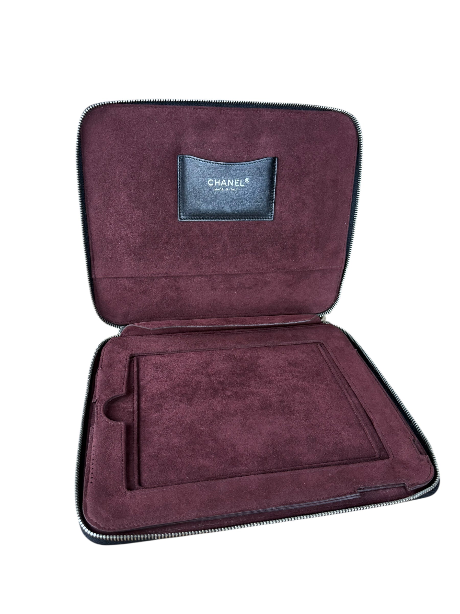 Chanel Black Quilted Caviar Leather Tablet Clutch Case