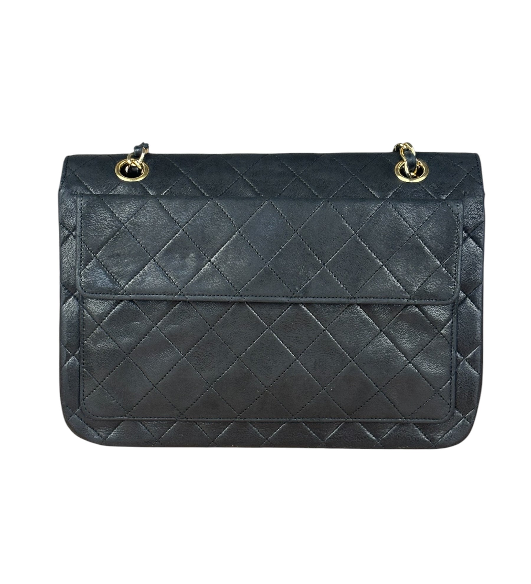 Chanel Black Quilted Leather Full Flap Chain Bag 1986