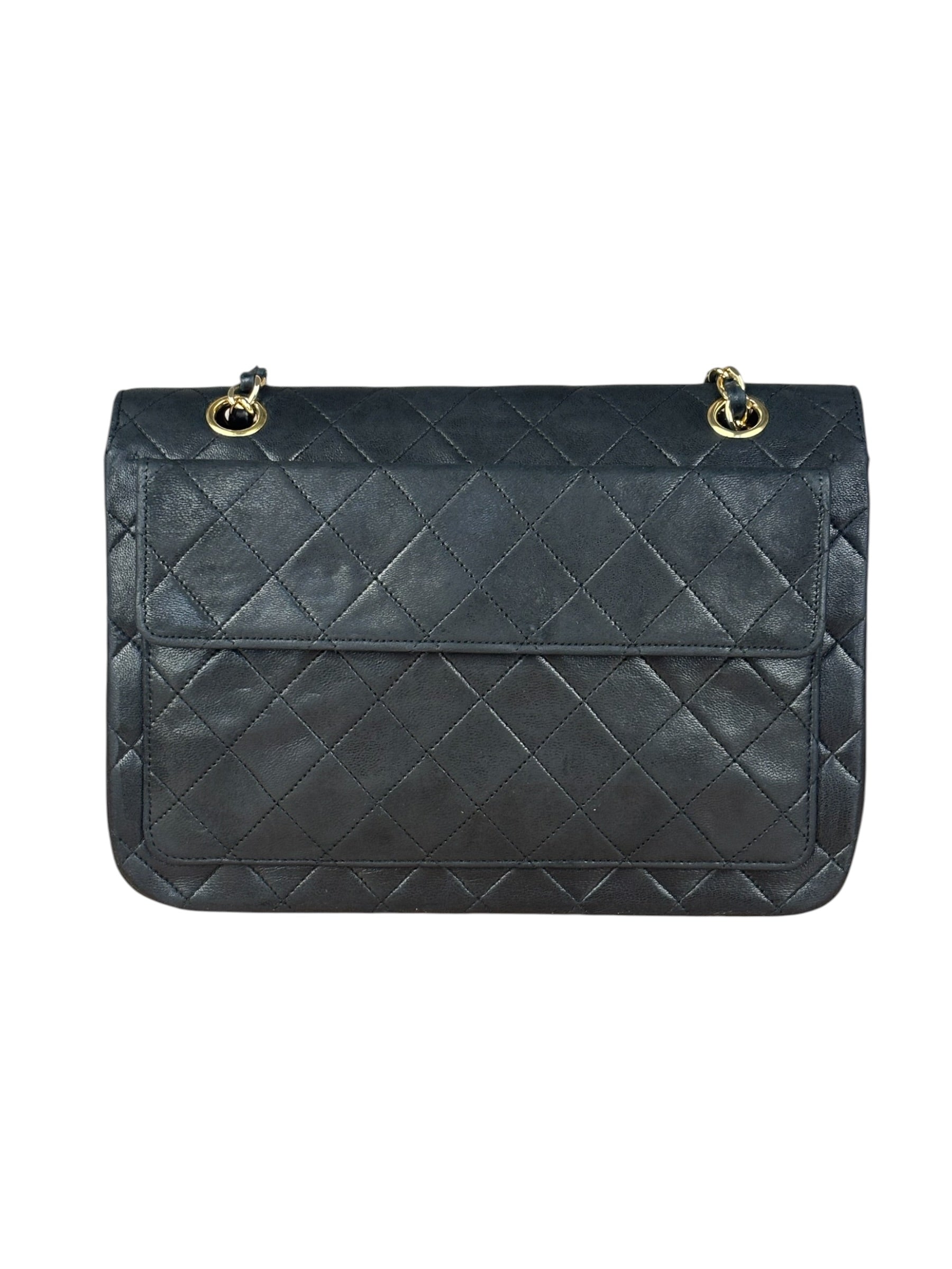 Chanel Black Quilted Leather Full Flap Chain Bag 1986