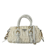 Prada Y2K Ivory Gaufre Nylon Woven Leather 2Way Mini Handbag