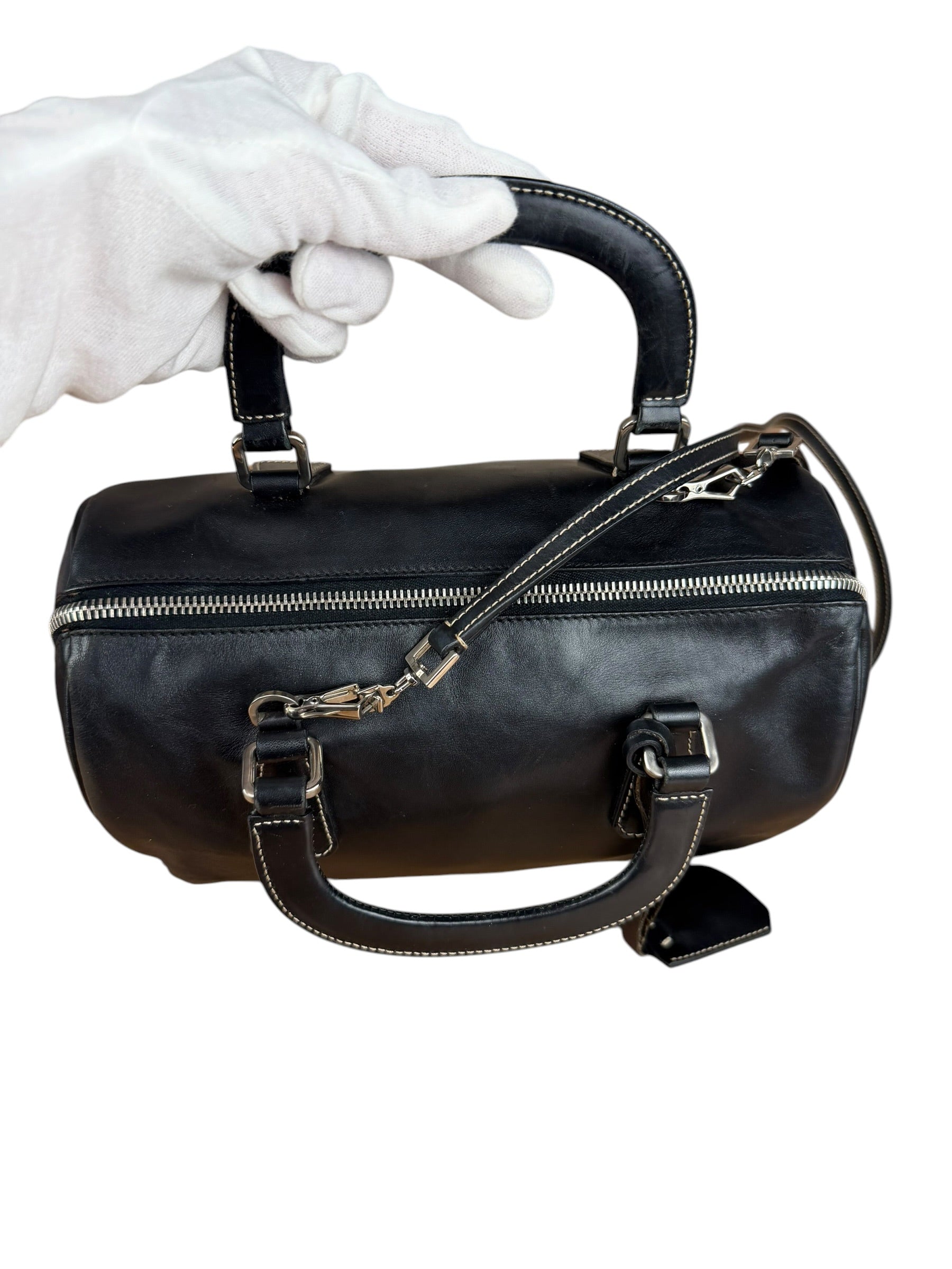 Prada Vintage Black Leather Mini Boston Bag
