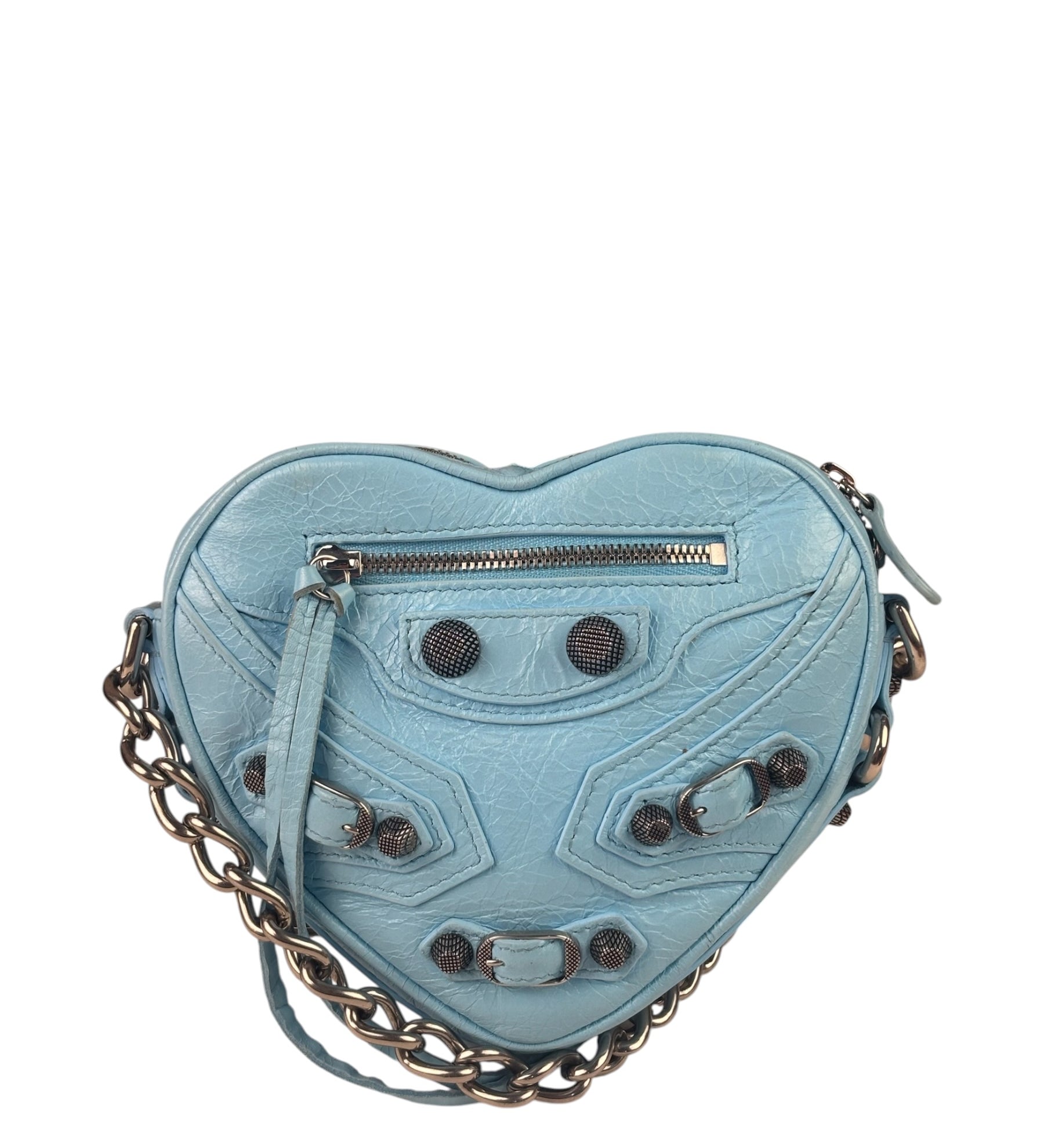 Balenciaga Blue Leather Le Cagole Mini Heart Crossbody