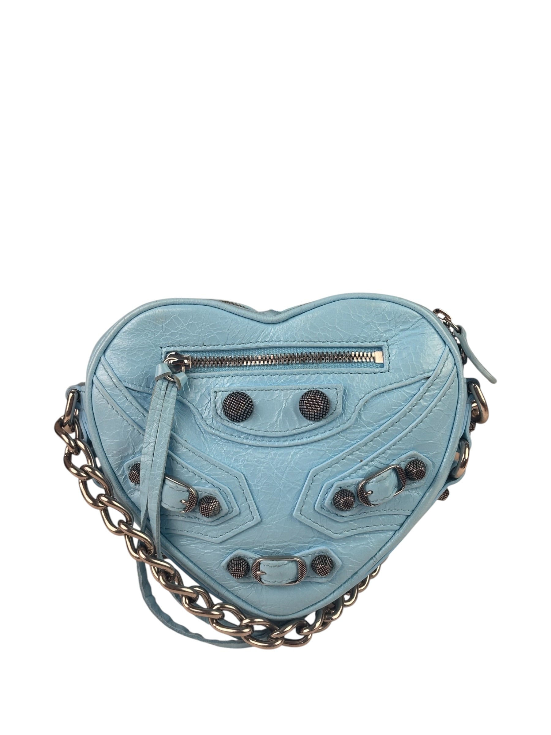 Balenciaga Blue Leather Le Cagole Mini Heart Crossbody