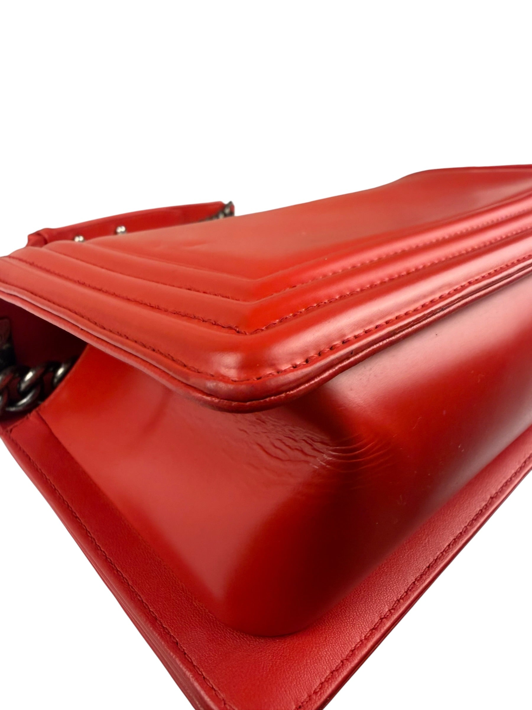 Chanel Red Leather Reverso Boy Flap Bag
