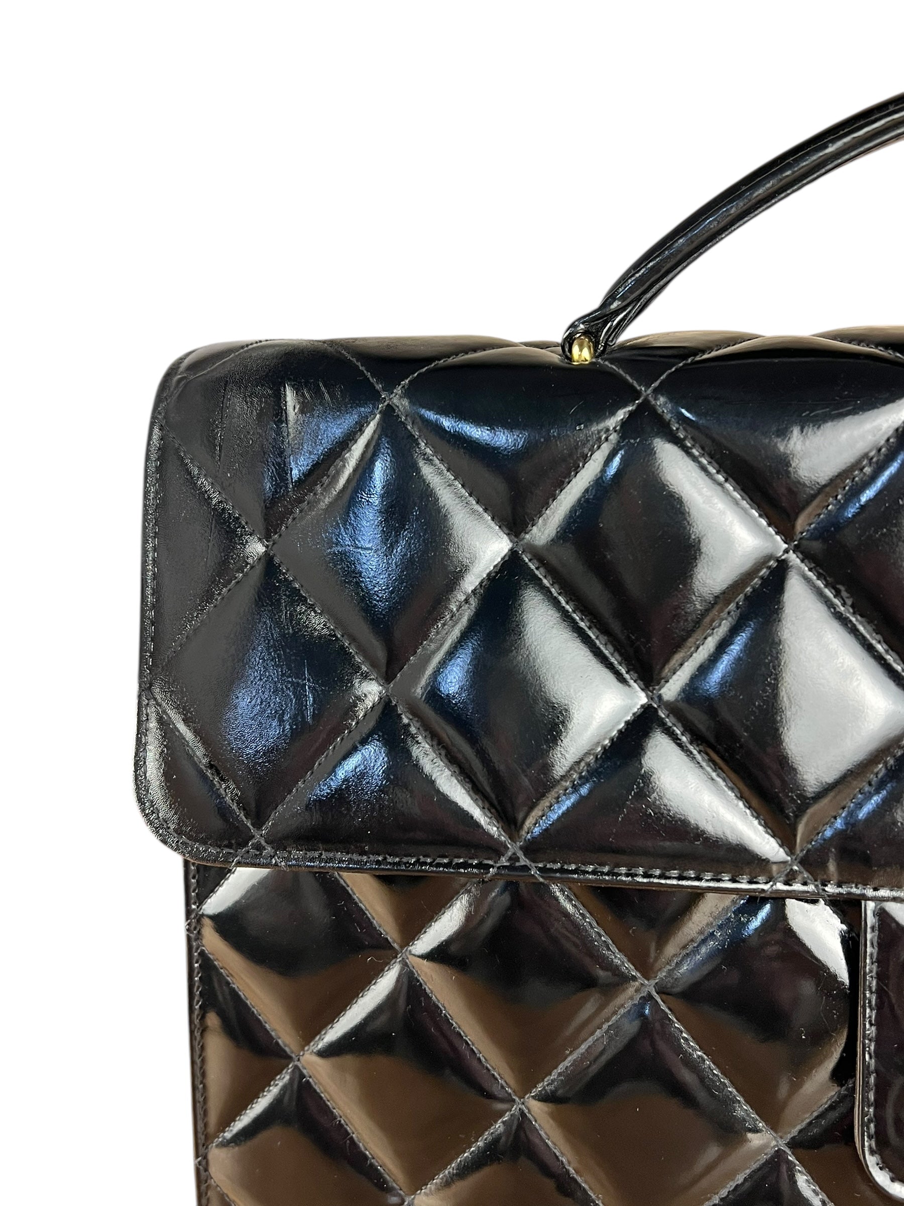 Chanel CC Black Patent Quilted Flap Briefcase Handbag '95