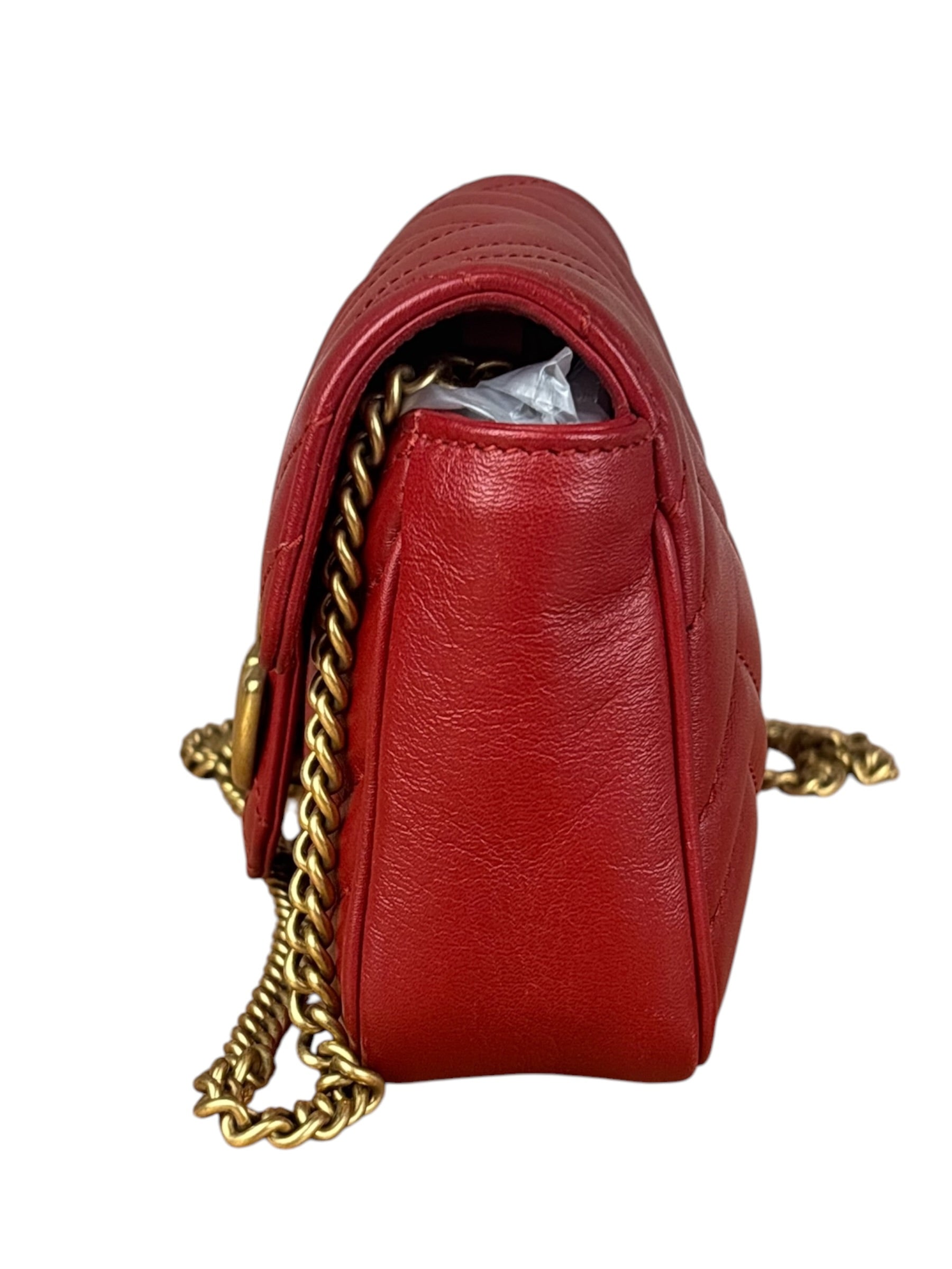 Gucci Red Chevron Quilted Matelasse Mini Leather Shoulder Bag