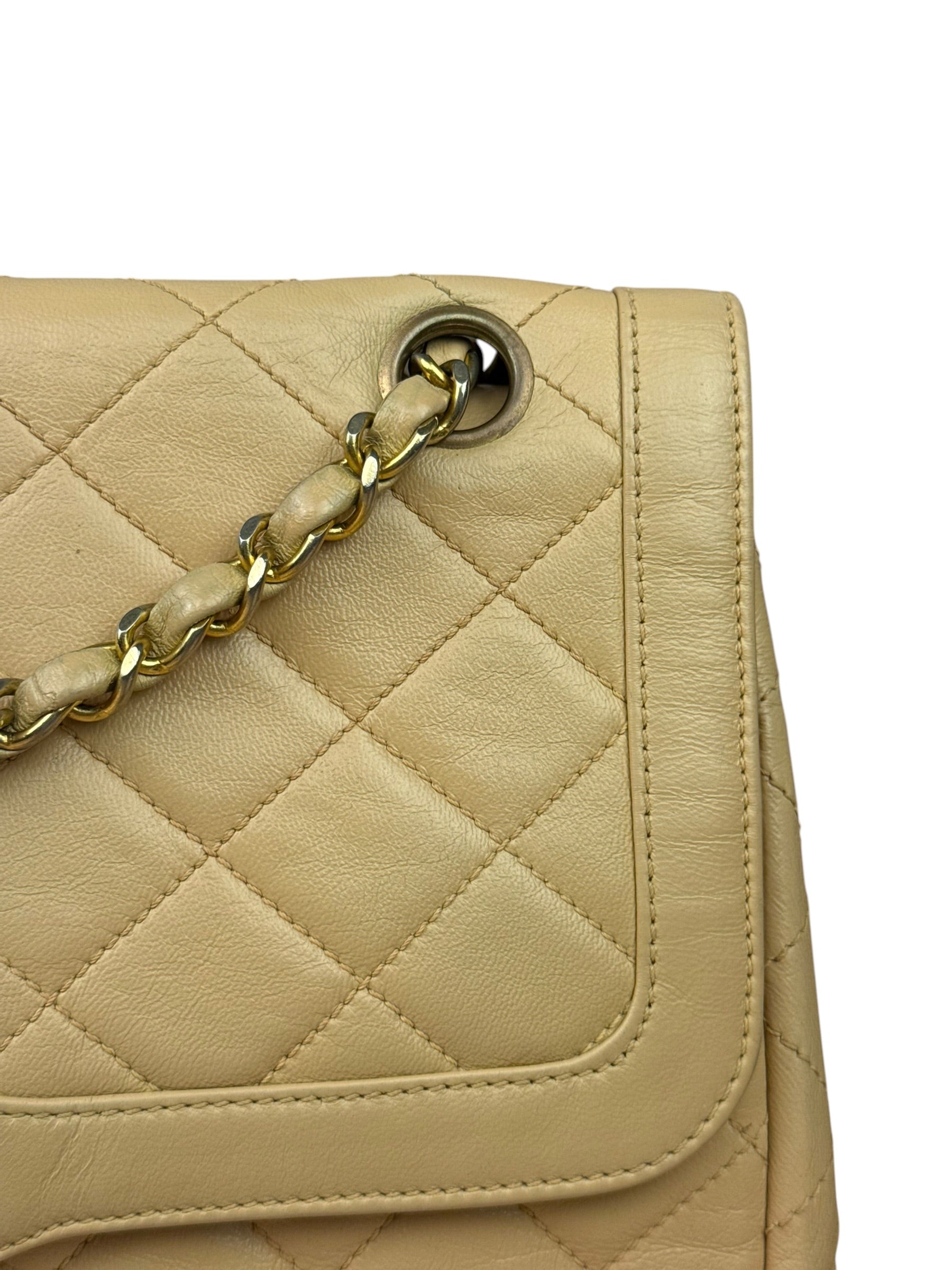 Chanel Beige Quilted Leather Two-Toned Double Flap Bag '94-'96