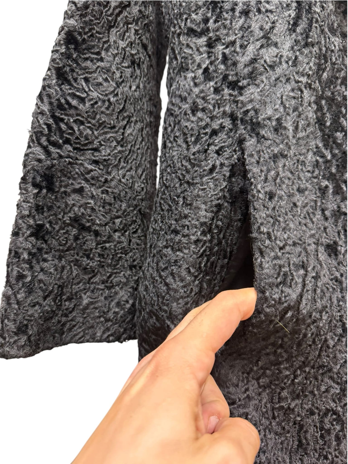 Vintage Lupian Black Persian Lamb Fox Fur Trim Long Coat